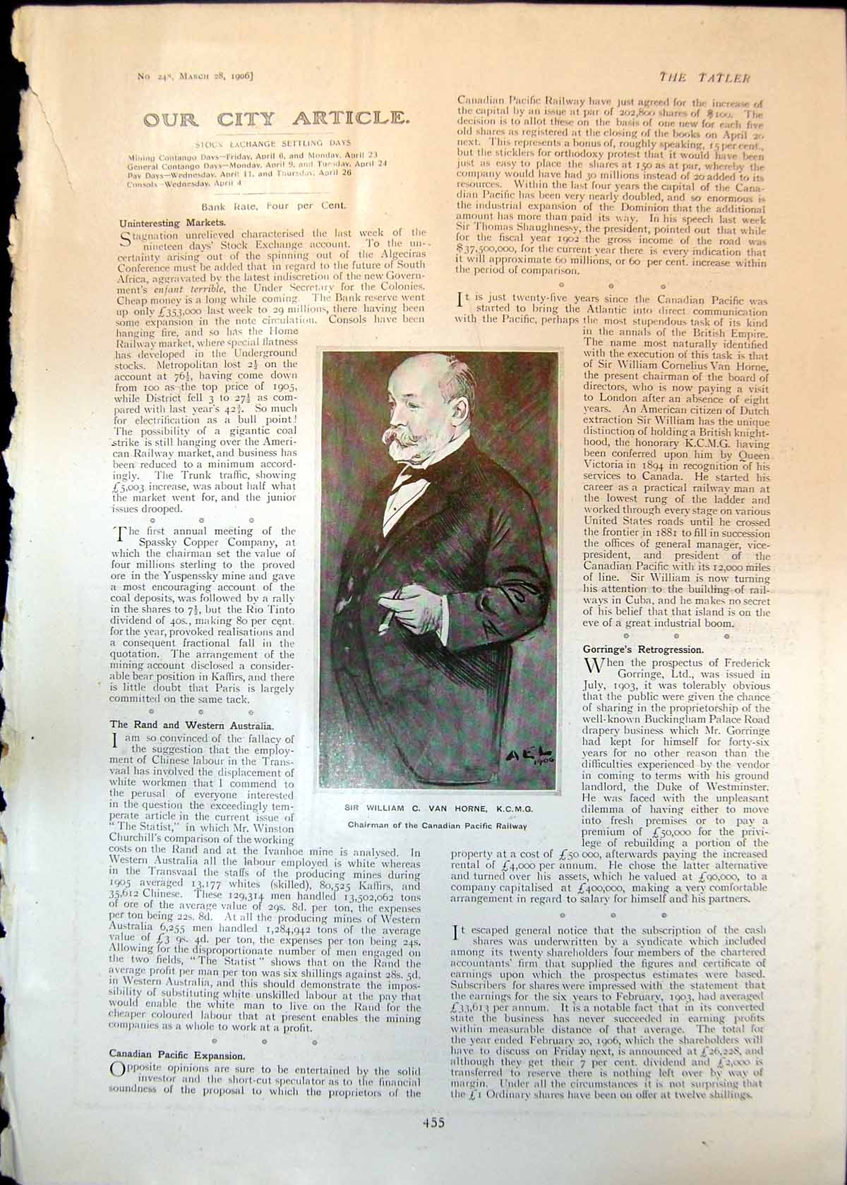 Old Sir William Van Horne Canadian Railway Horatio Bottomley Mp 1906 20th