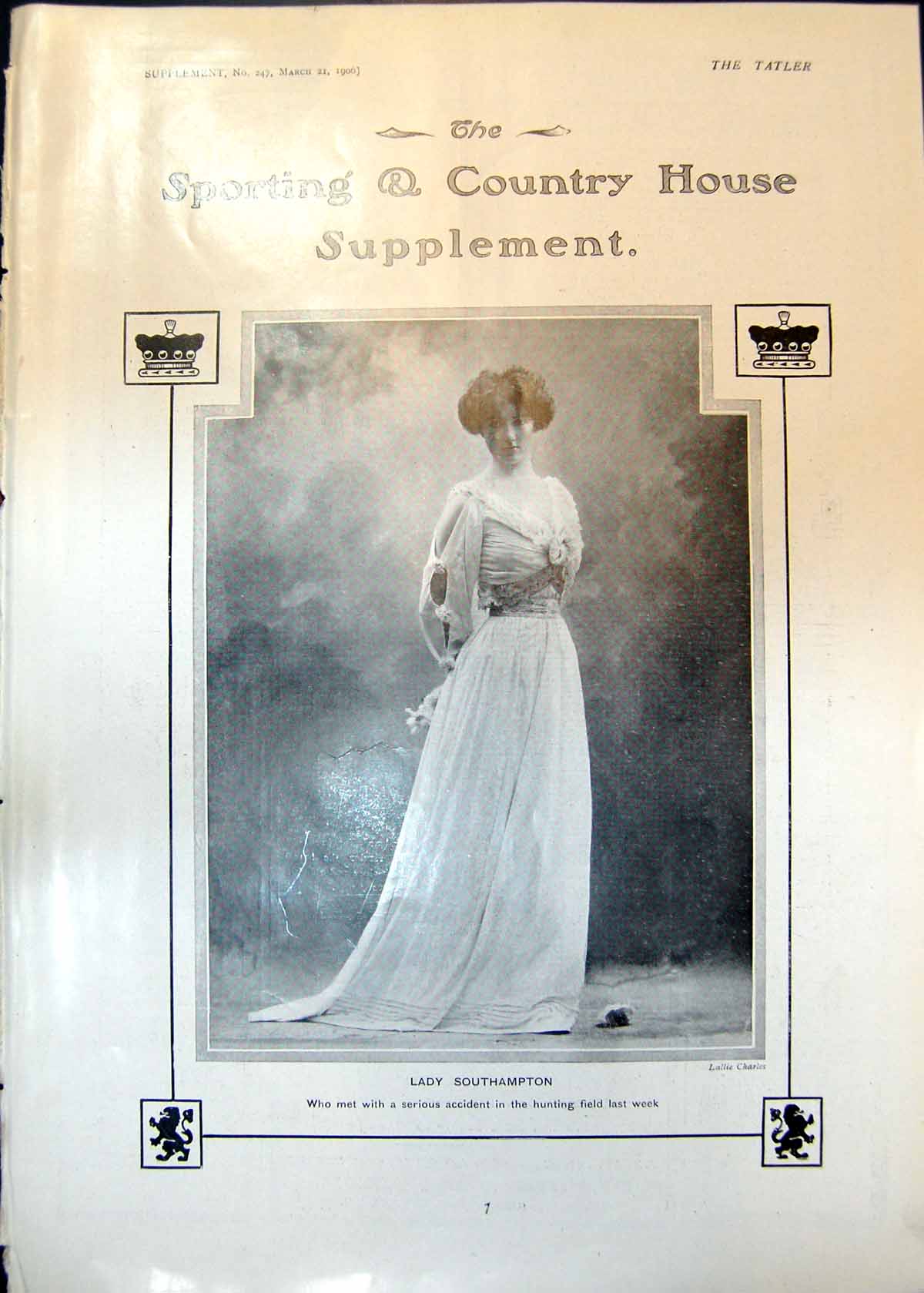 Antique Old Print Lady Southampton Had Serious Accident Hunting Field 1906 20th