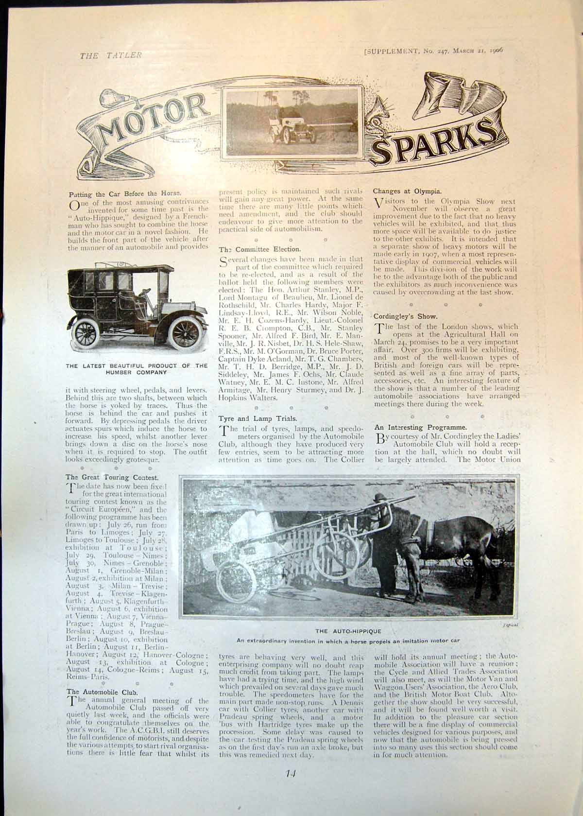 Old Auto Hippique Horse Propels Imitation Car Latest Humber Car 1906 20th