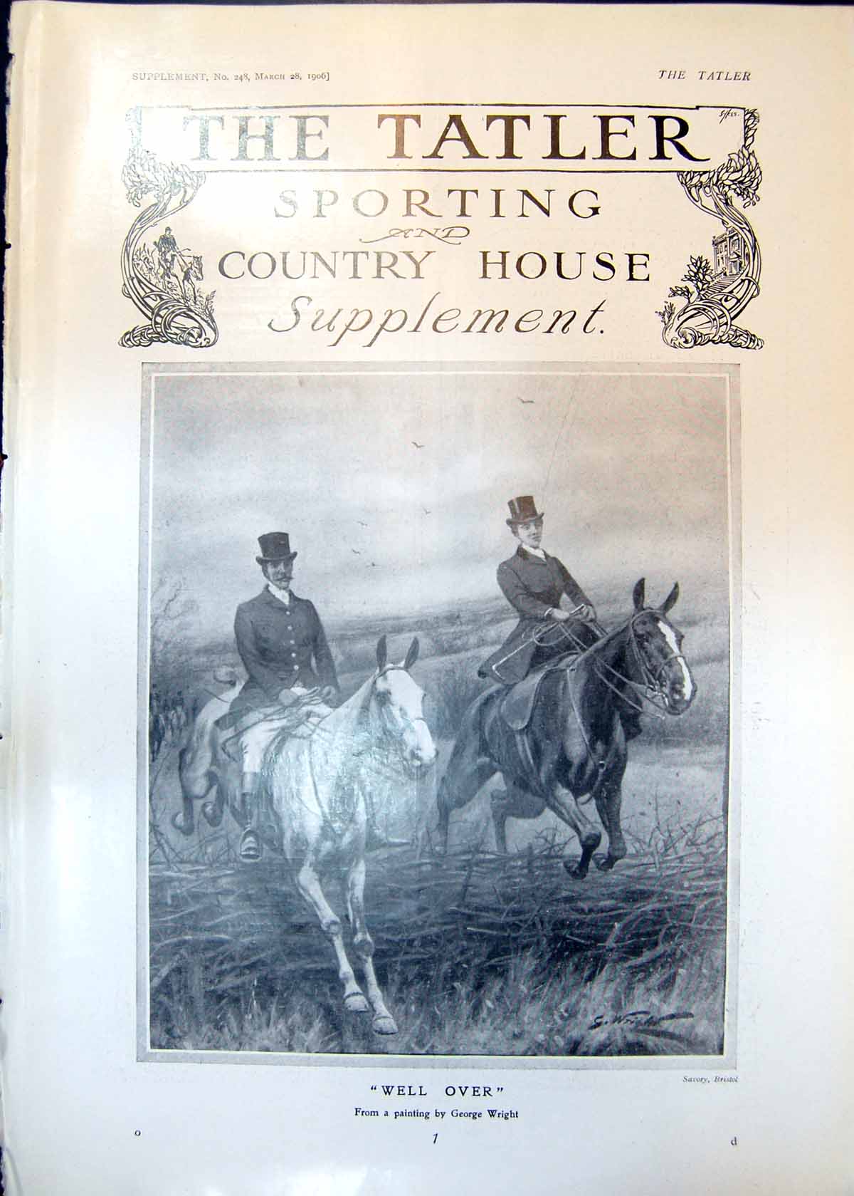 Old Print Well Over Painting George Wright Horses Riders Jump Fence 1906 20th