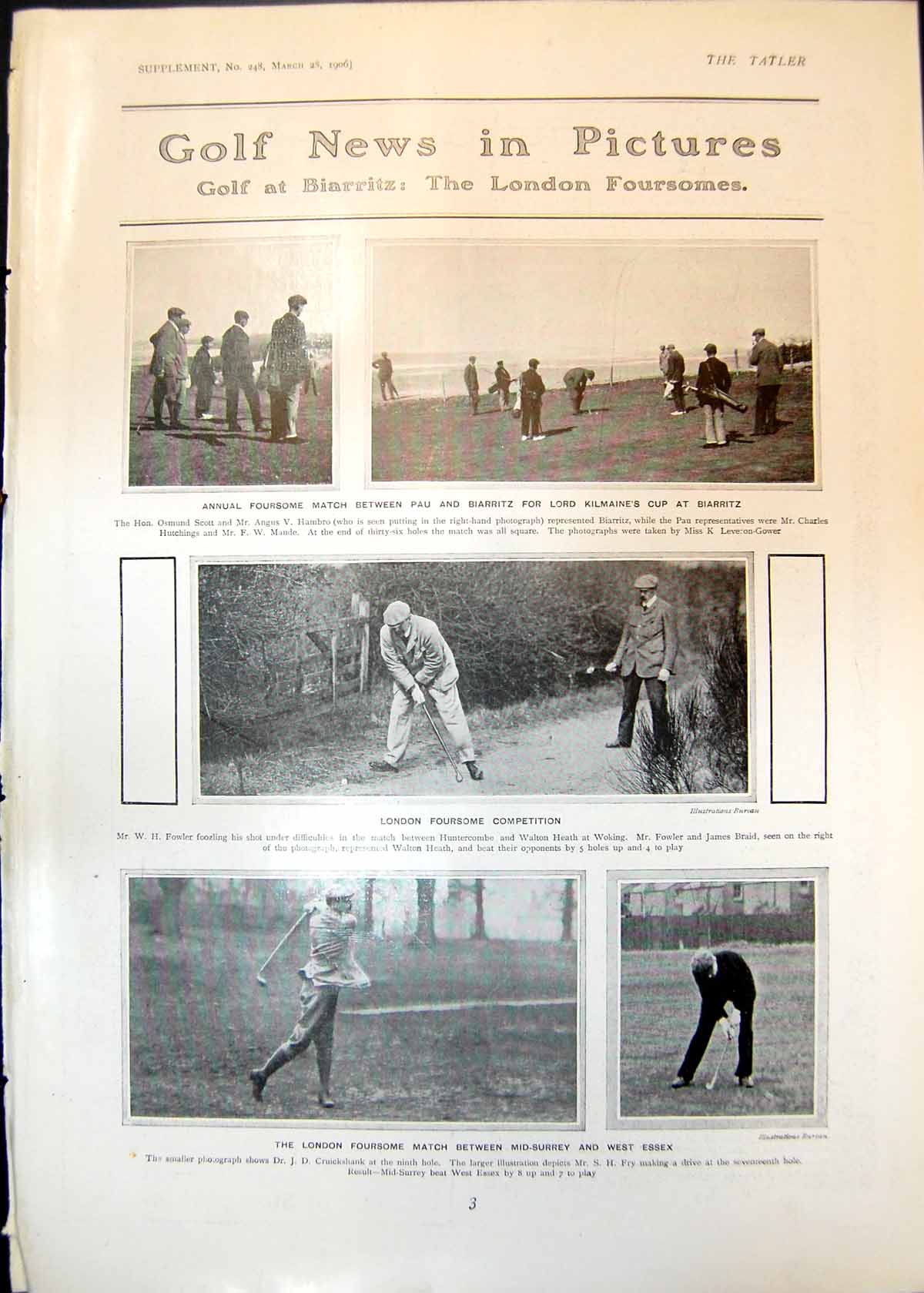 Old Antique Print Golf Biarritz London Foursome Rules Etiquette Golf 1906 20th