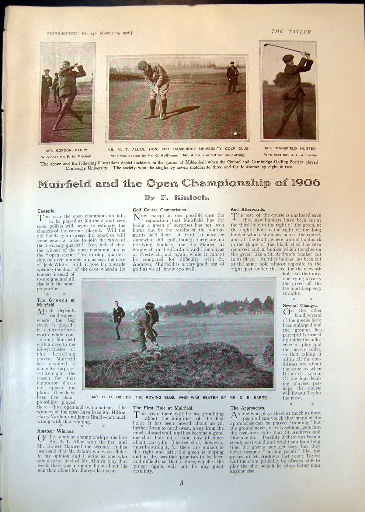 Old Muirfield Open Championship Gordon Barry H Gillies F Mitchell 190 20th