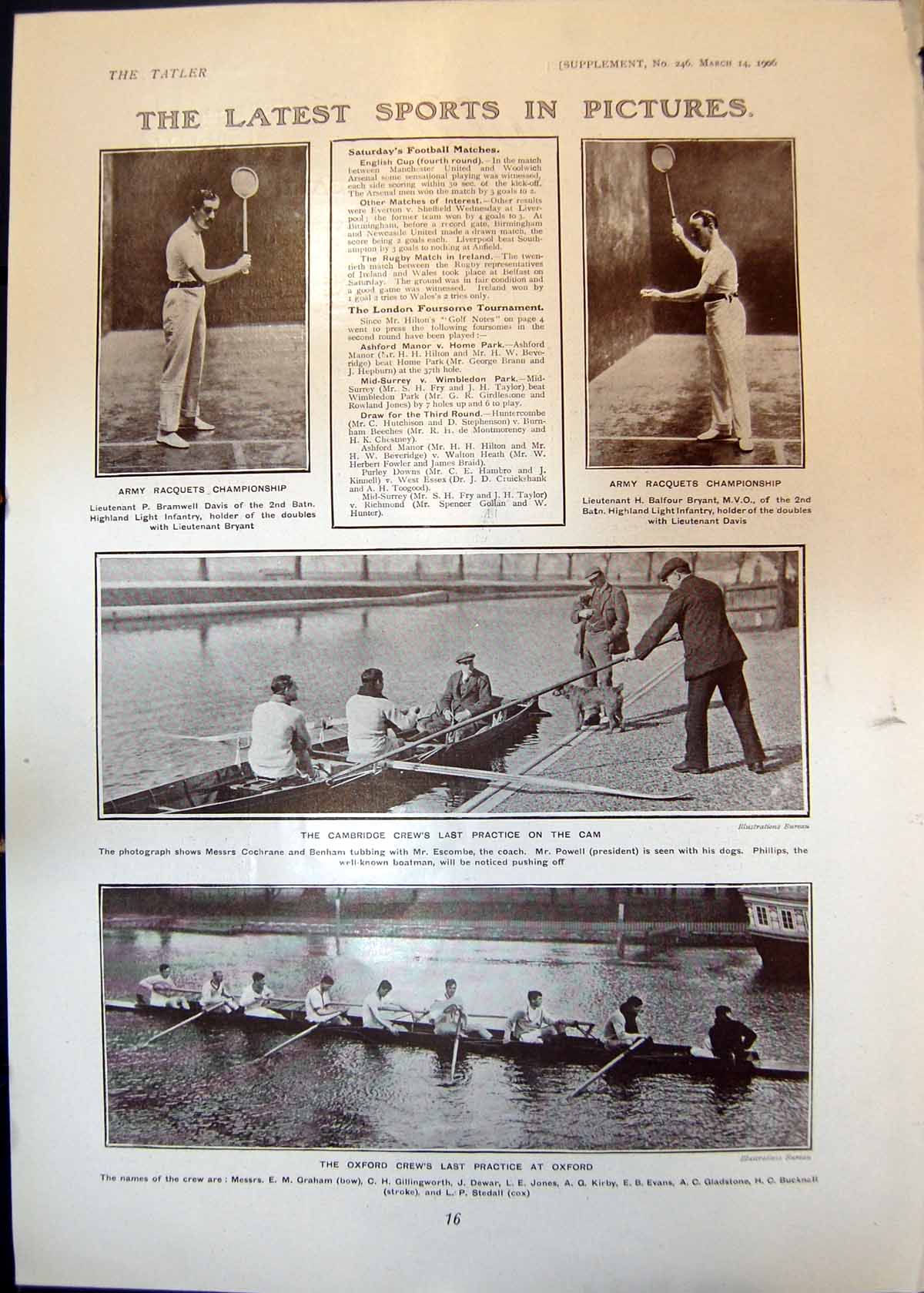 Antique Old Print Cambridge Oxford Boat Crew Rugby Bedford Grammar Boys 1906