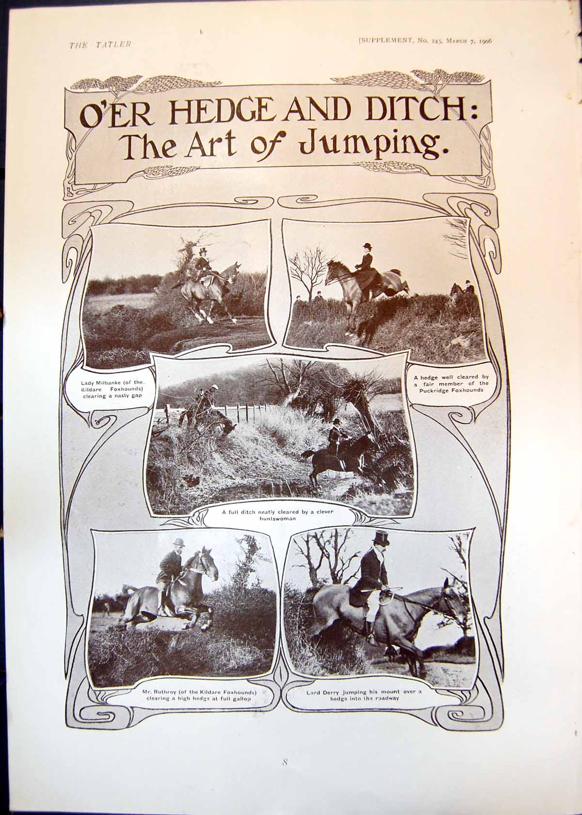 Old Art Jumping Lady Milbanke Kildare Foxhounds Yurk Ainsty Meet 1906 20th