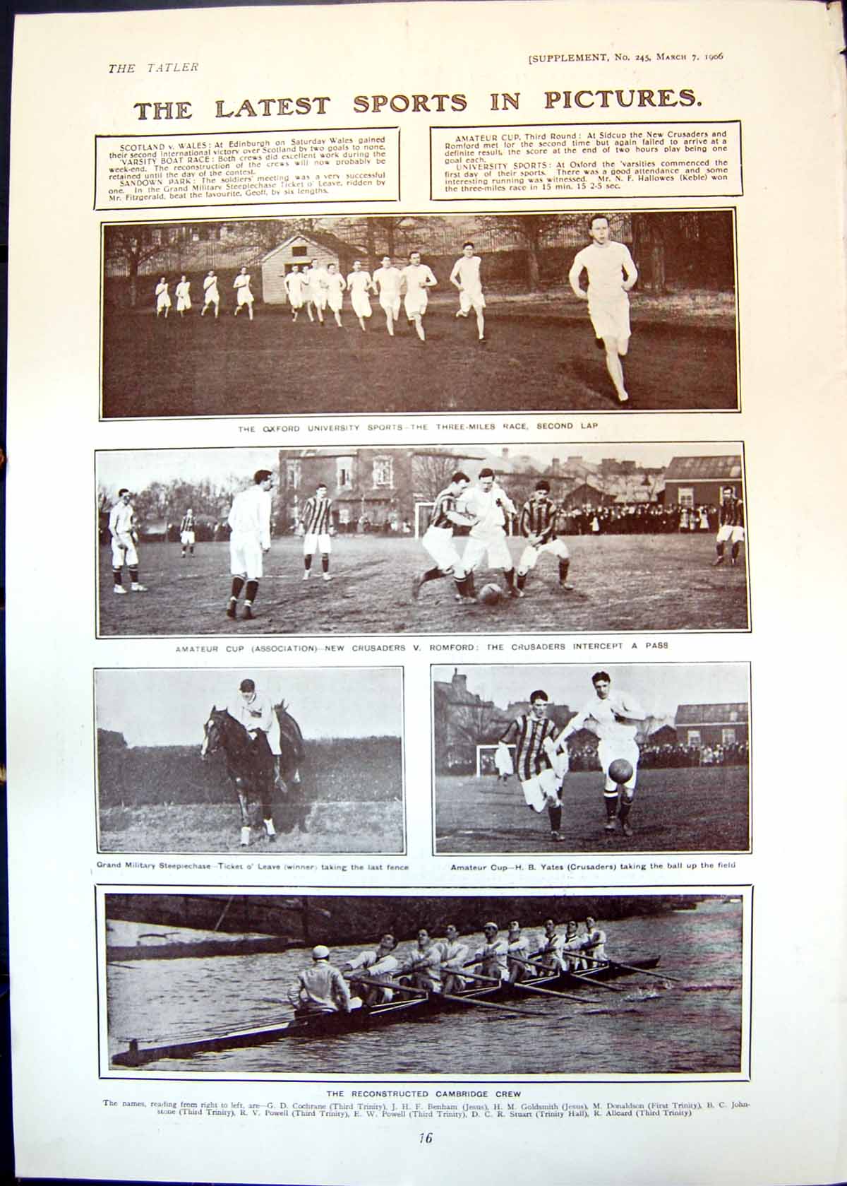 Old Print Oxford University Sports Cambridge Boat Crew Steeplechase 1906 20th