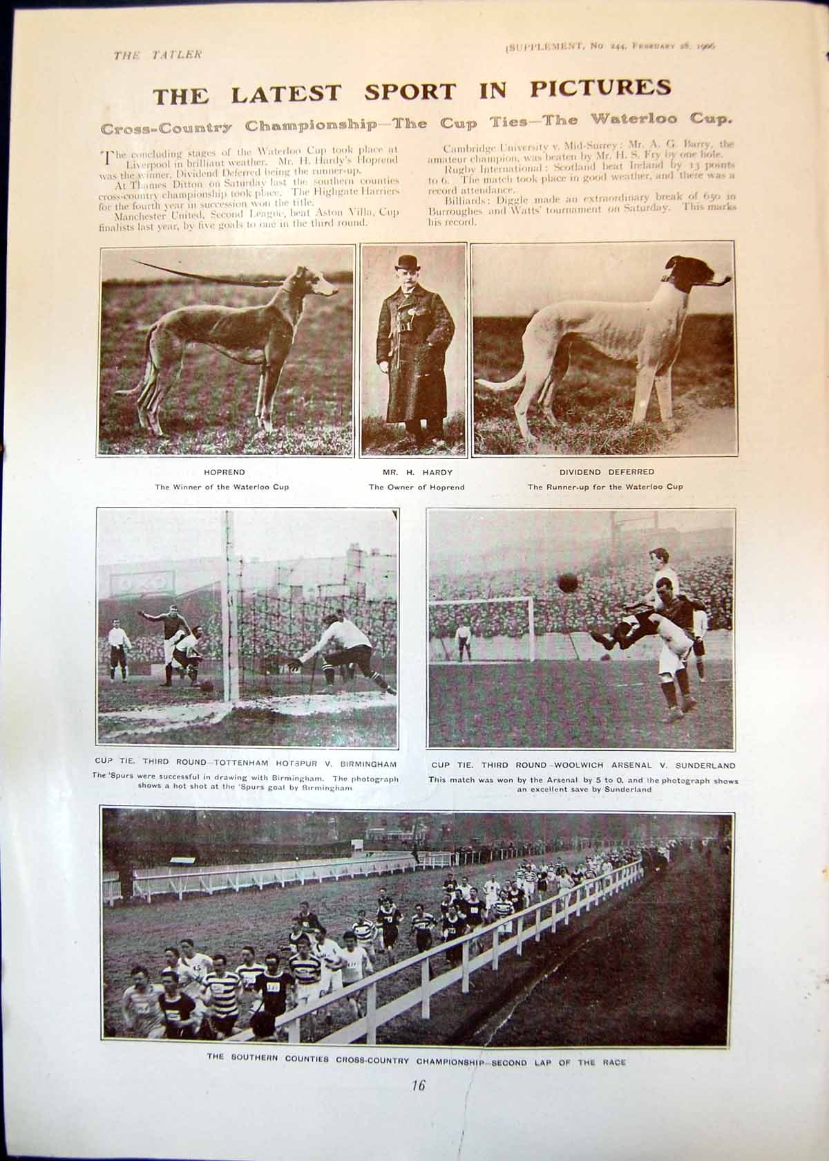 Antique Print Cross Country Championship Cup Ties Waterloo Cup Hoprend 1906
