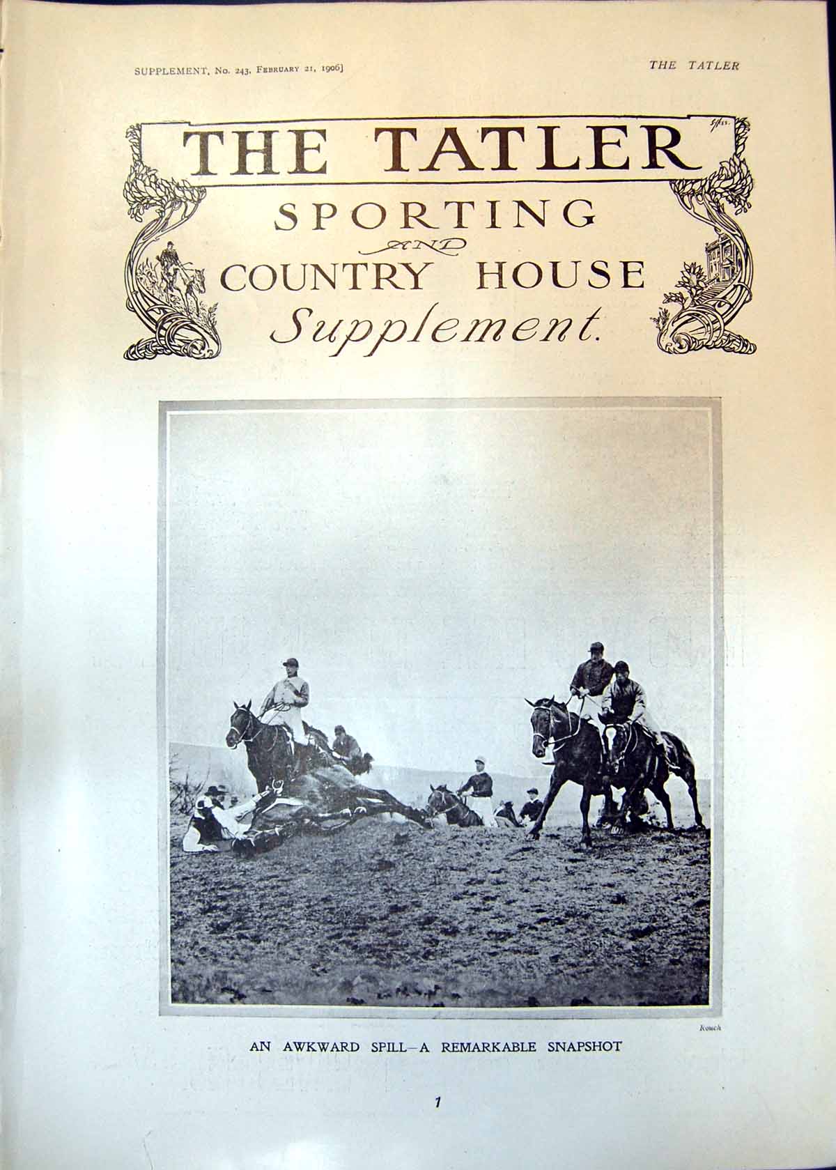 Original Old Antique Print Horse Racing Awkward Spill Remarkable Snapshot 1906