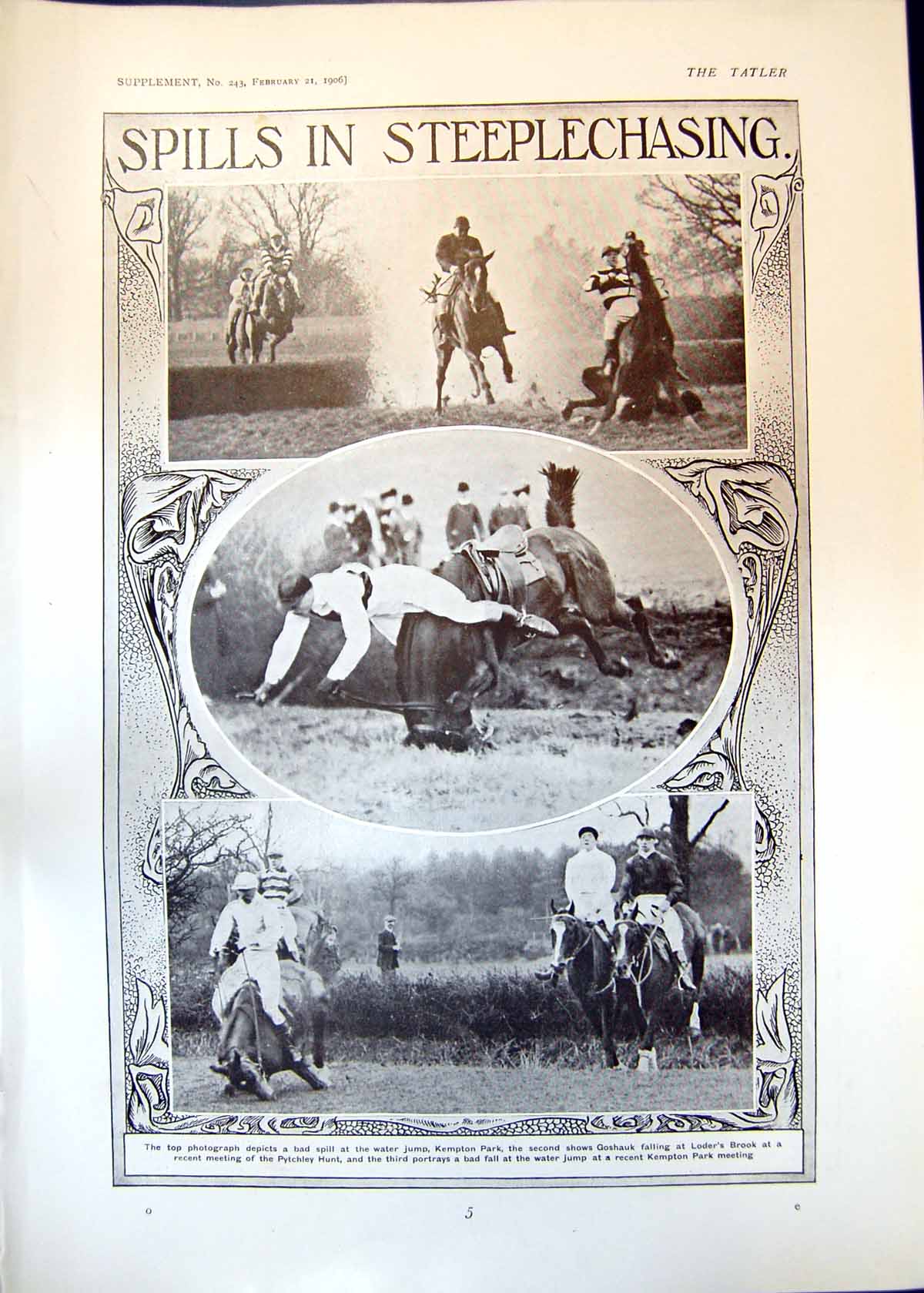 Old Print Spills Steeplechasing Pytchley Hunt Sutton Place Guildford 1906 20th