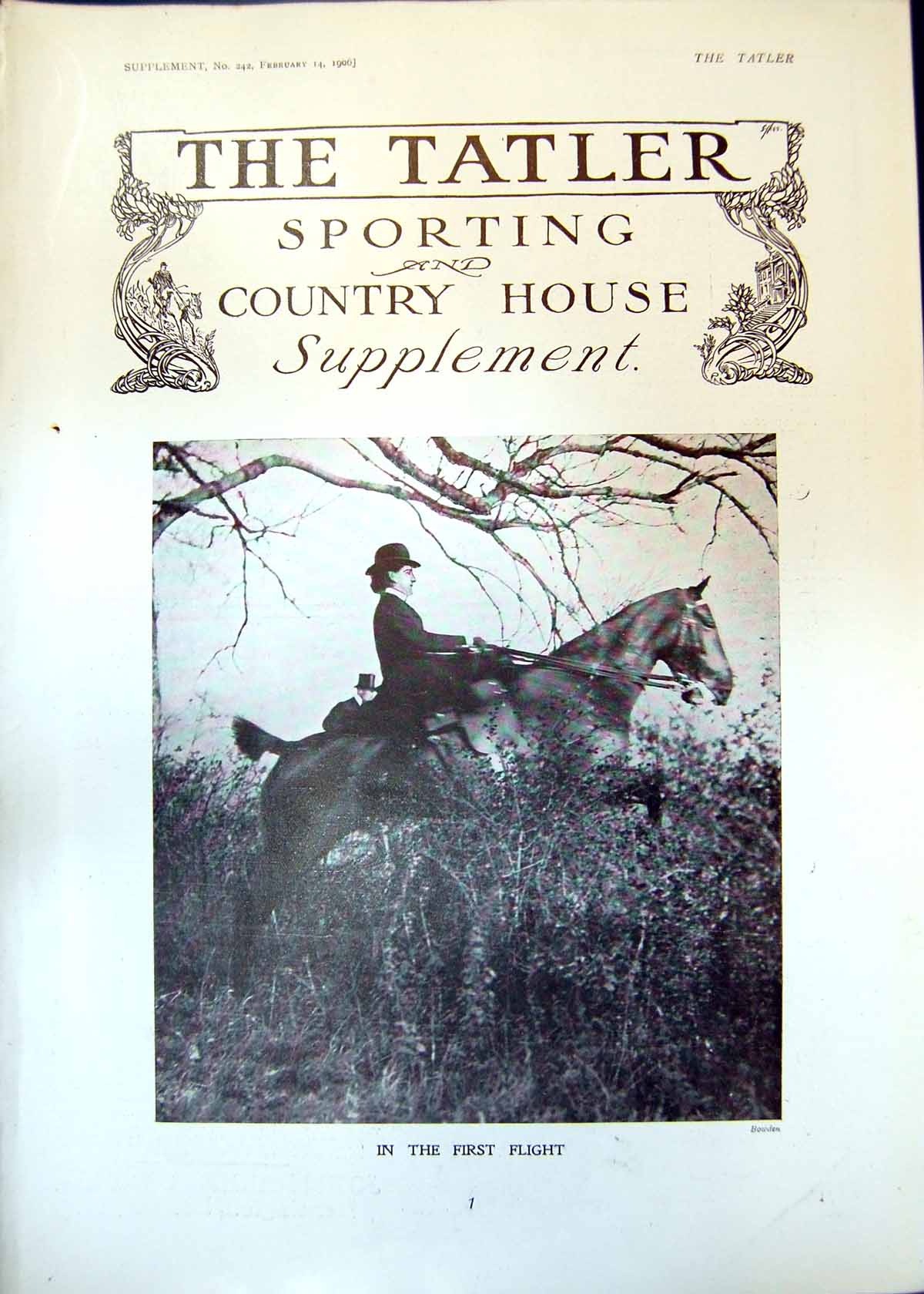 Antique Old Print In First Flight Bowden Lady Rider Horse Jumping Fence 1906