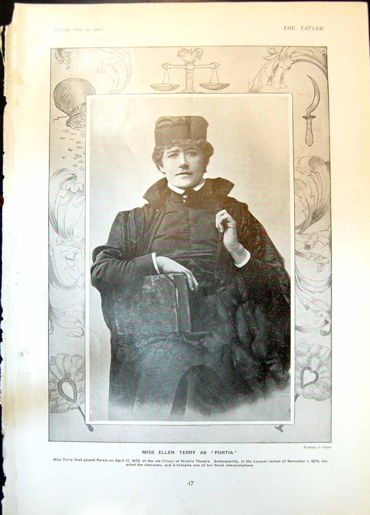 Old Ellen Terry Portia Prince Wales Theatre Camma Tennysons Cup 1906 20th