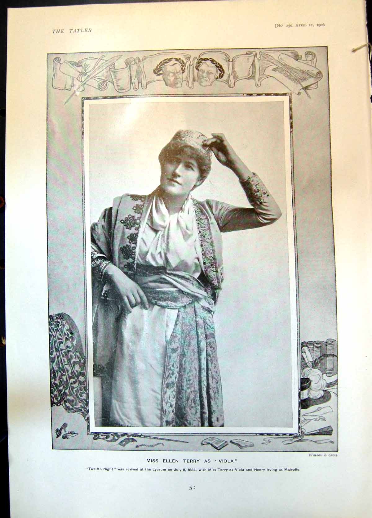 Antique Print Ellen Terry As Viola Twelth Night Juliet Lyceum Theatre 1906 20th