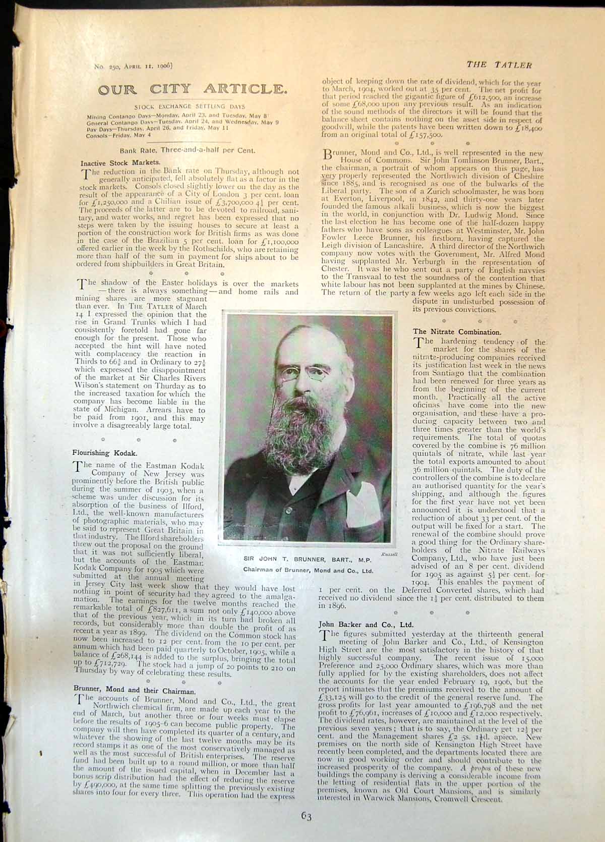 Antique Print Sir John Brunner Lights London Joseph Bevan Braithwaite 1906 20th