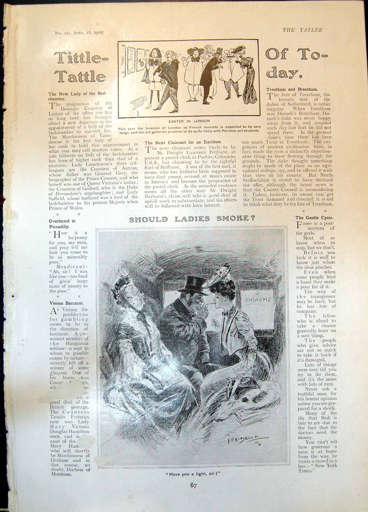 Old Print Easter London French Tourists Should Ladies Smoke Carriage 1906 20th