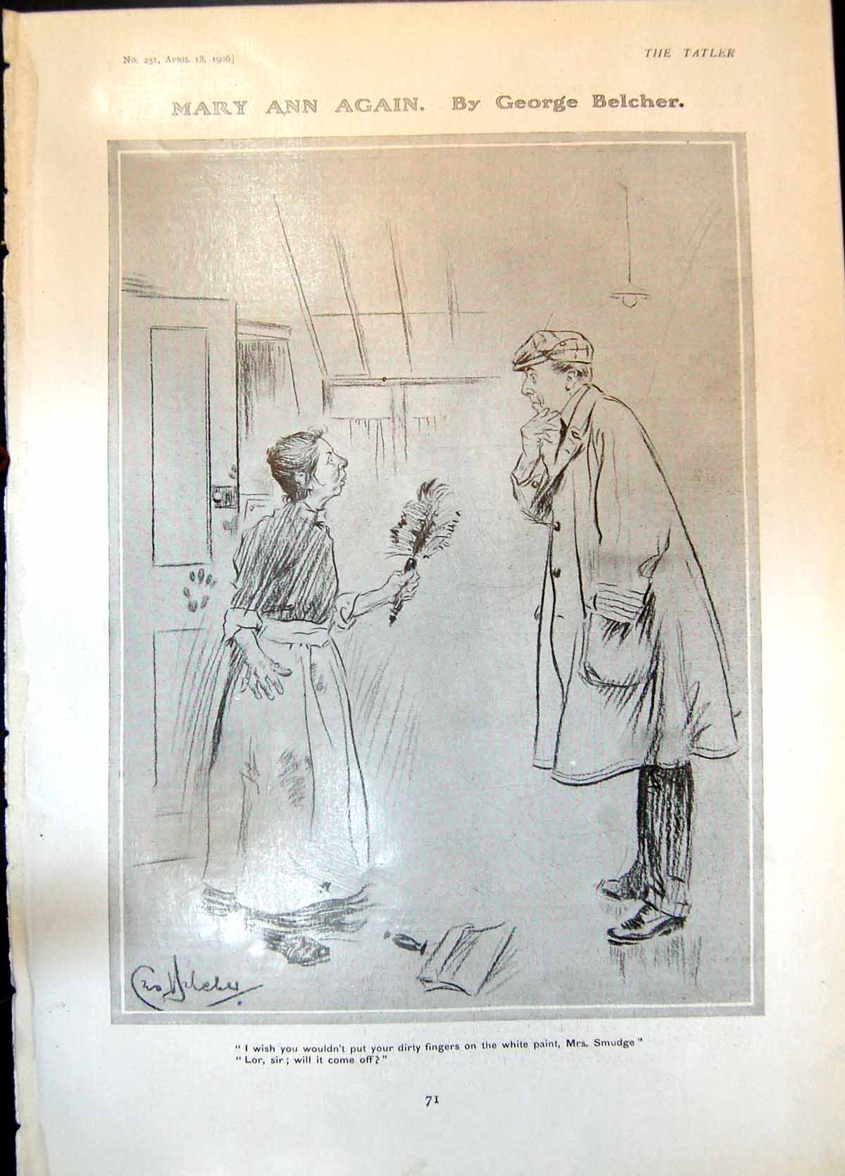 Antique Print Mary Ann Again George Belcher Mrs Smudge Museum Skeleton 1906