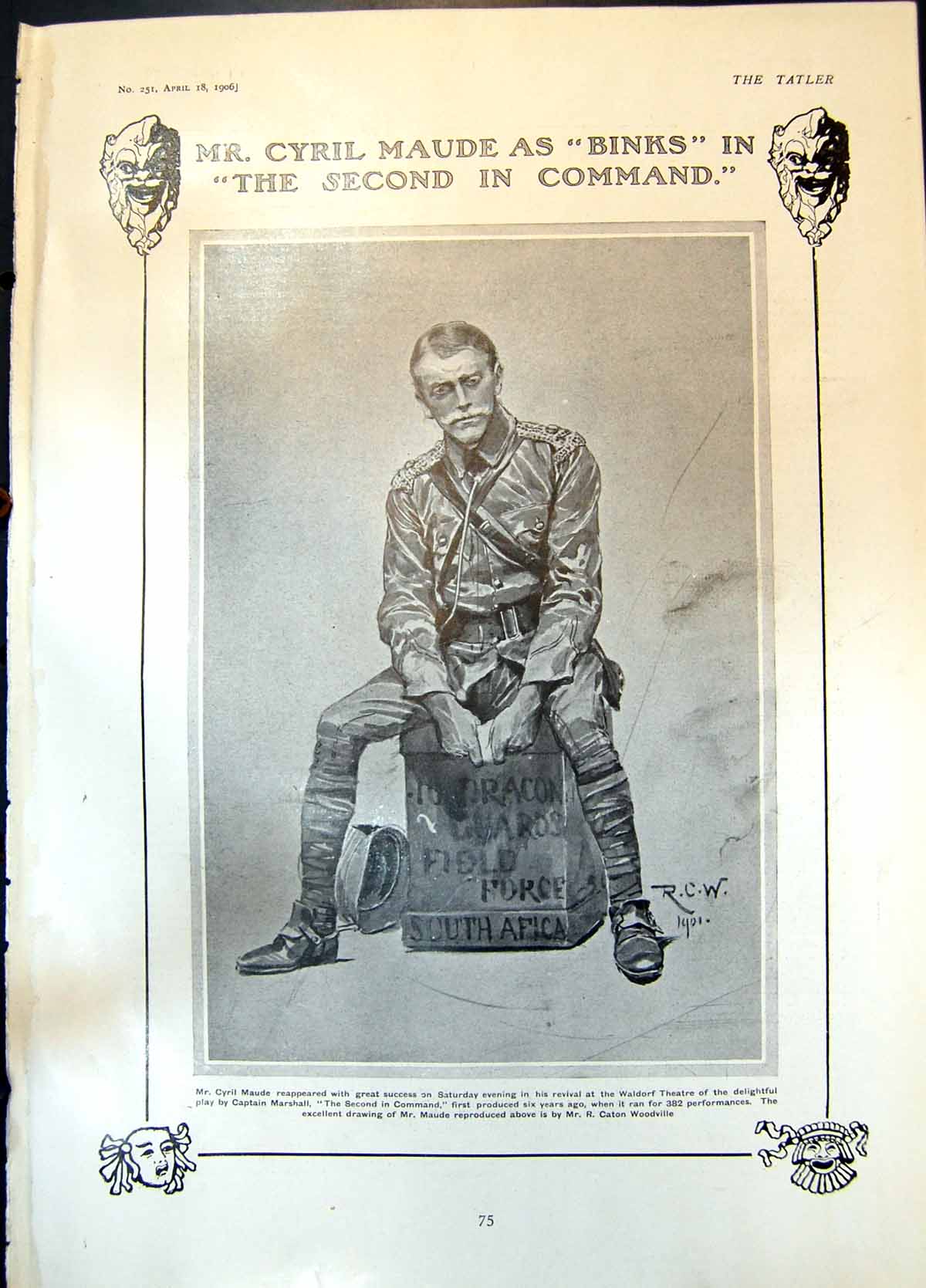 Antique Old Print Cyril Maude Binks Second Command Frank Jones Composer 1906