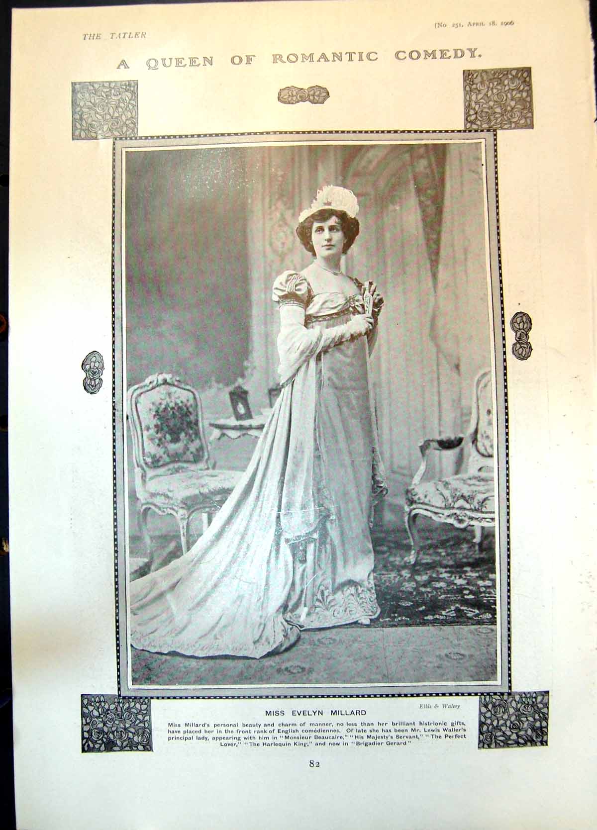 Old Print Evelyn Millard Brigadier Gerard Thelma Raye Little Michus 1906 20th