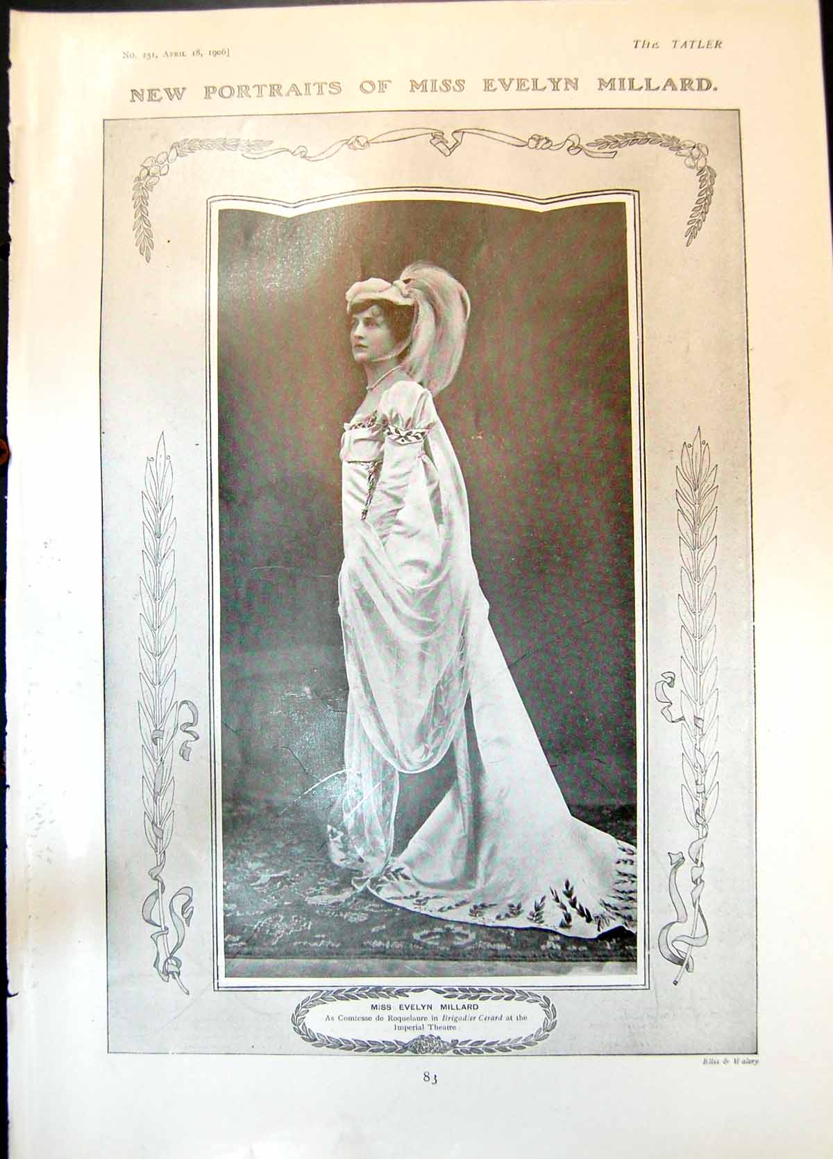 Antique Old Print Evelyn Millard Brigadier Gerard Violet Lloyd Mr Popple 1906