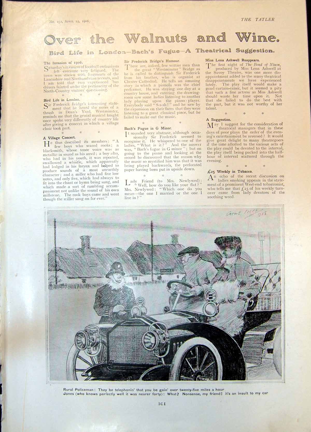 Old Antique Print Humour Rural Policeman Jones Captain Trentham Lady 1906 20th
