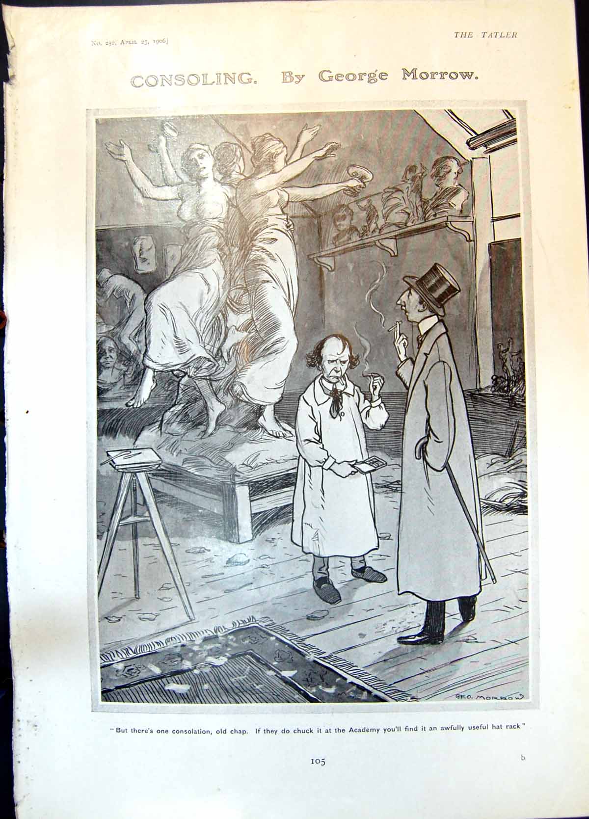 Old Print Consoling George Morrow Statue Man Barbers Only Got Penny 1906 20th