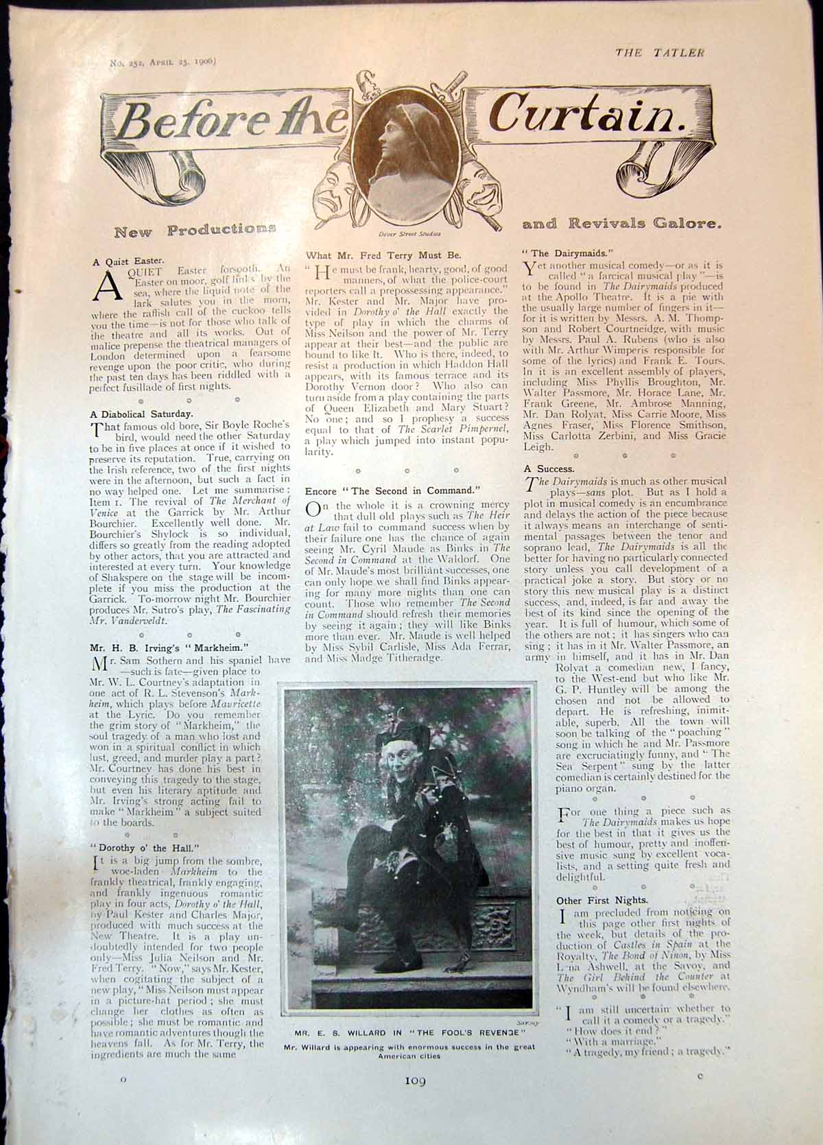 Antique Print Mr E S Willard Fools Revenge Miss Fanny Coleman Theatre 1906 20th