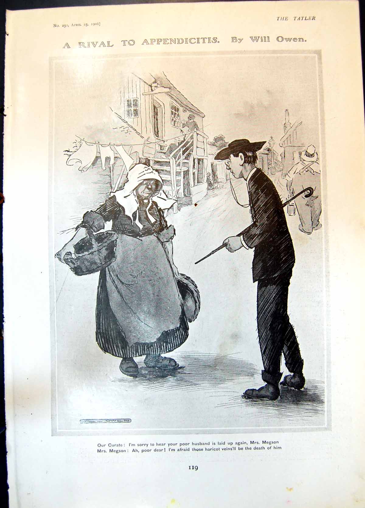 Antique Old Print Rival To Appendicitis Will Owen Curate Charles Lever 1906