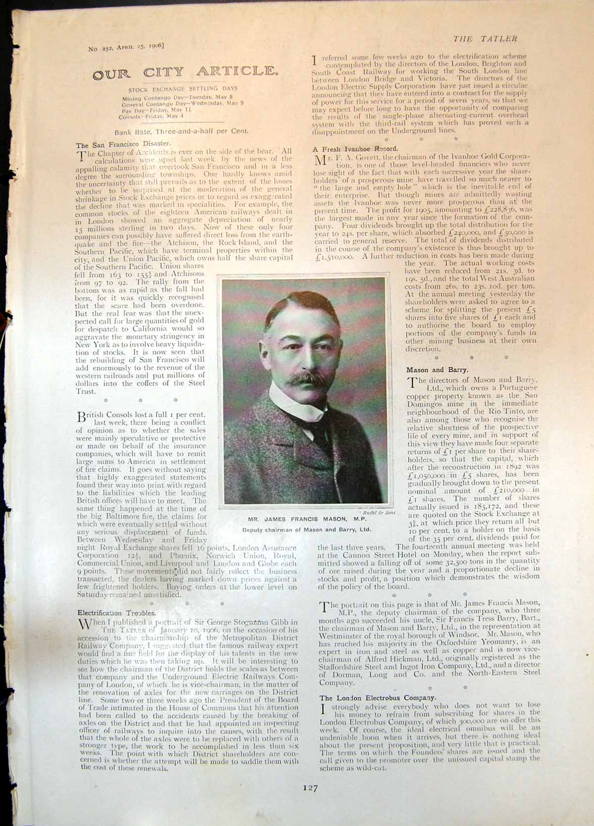 Old James Francis Mason Mp Lord Eustice Cecil Investment Trusts 1906 20th