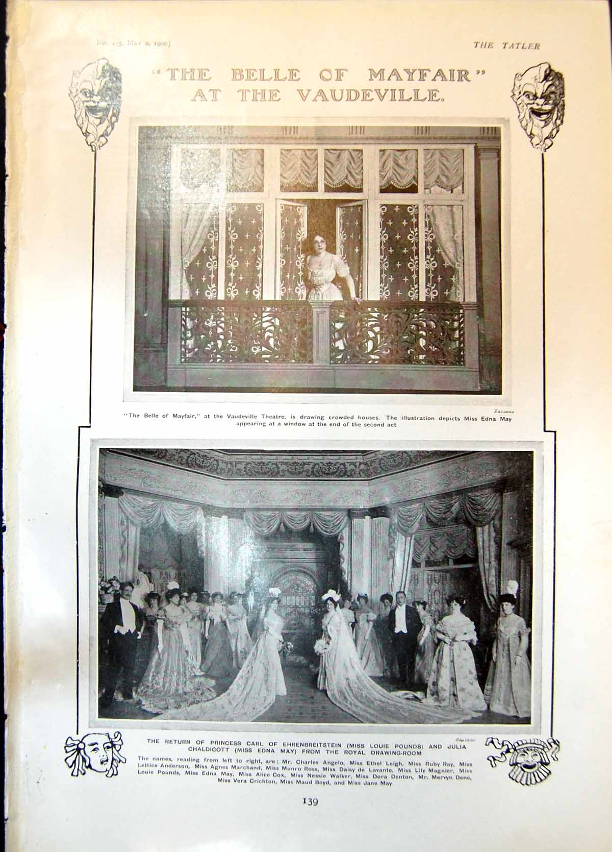 Antique Print Belle Mayfair Vaudeville E May Louie Pounds Newlywed Sport190