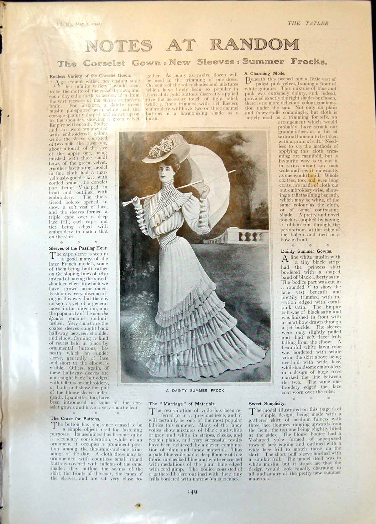 Old Antique Print Dainty Summer Frock Jewellery Parisian Diamond Co 1906 20th