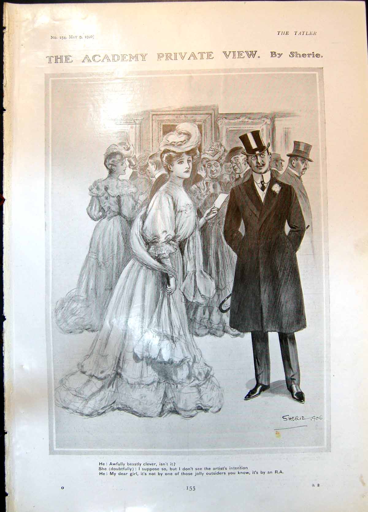 Old Antique Print Academy Private View Sherie Lady Gent Artists Work 1906 20th