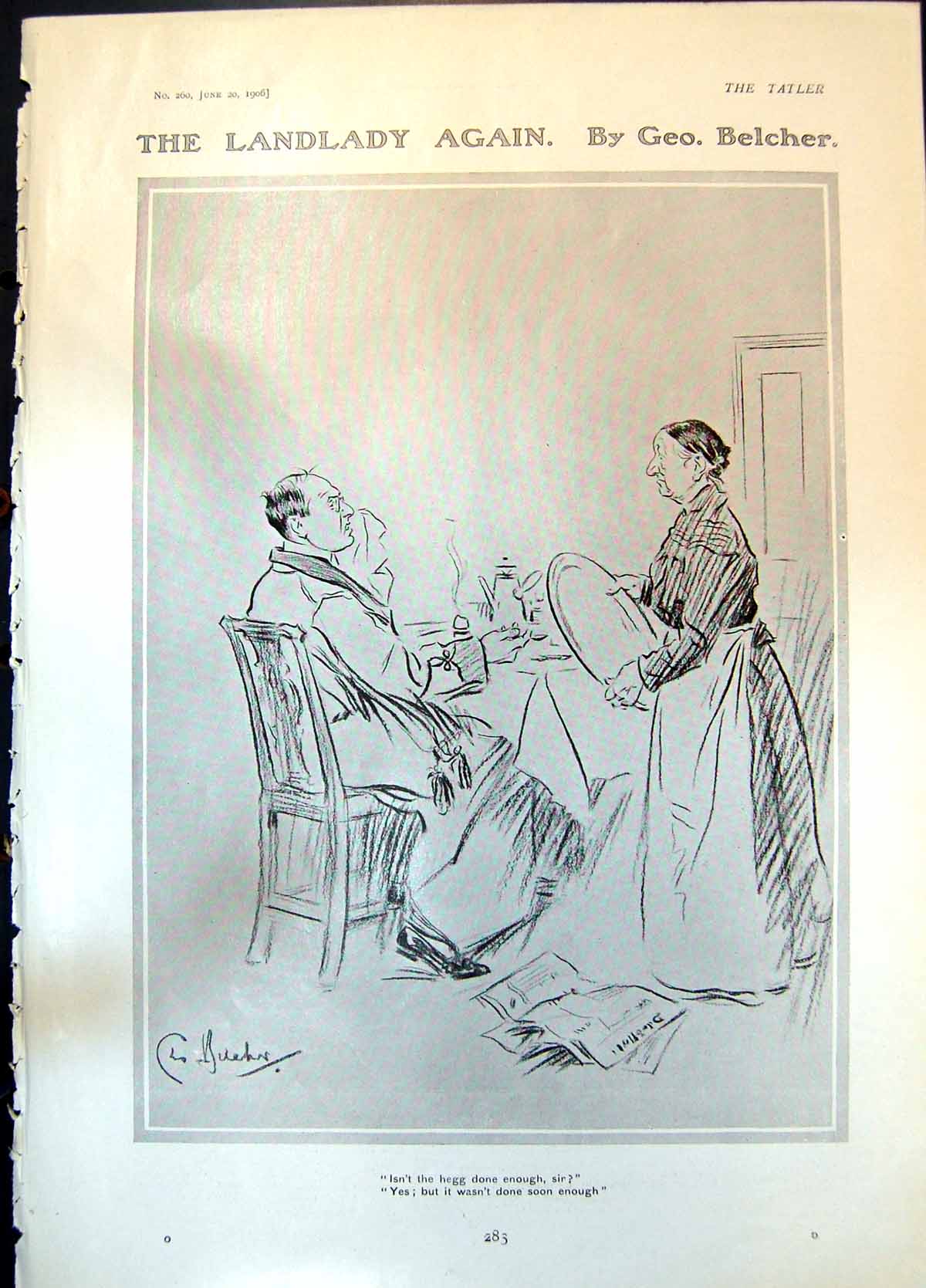 Antique Print Landlady Again George Belcher Hegg Not Done Soon Enough 1906 20th