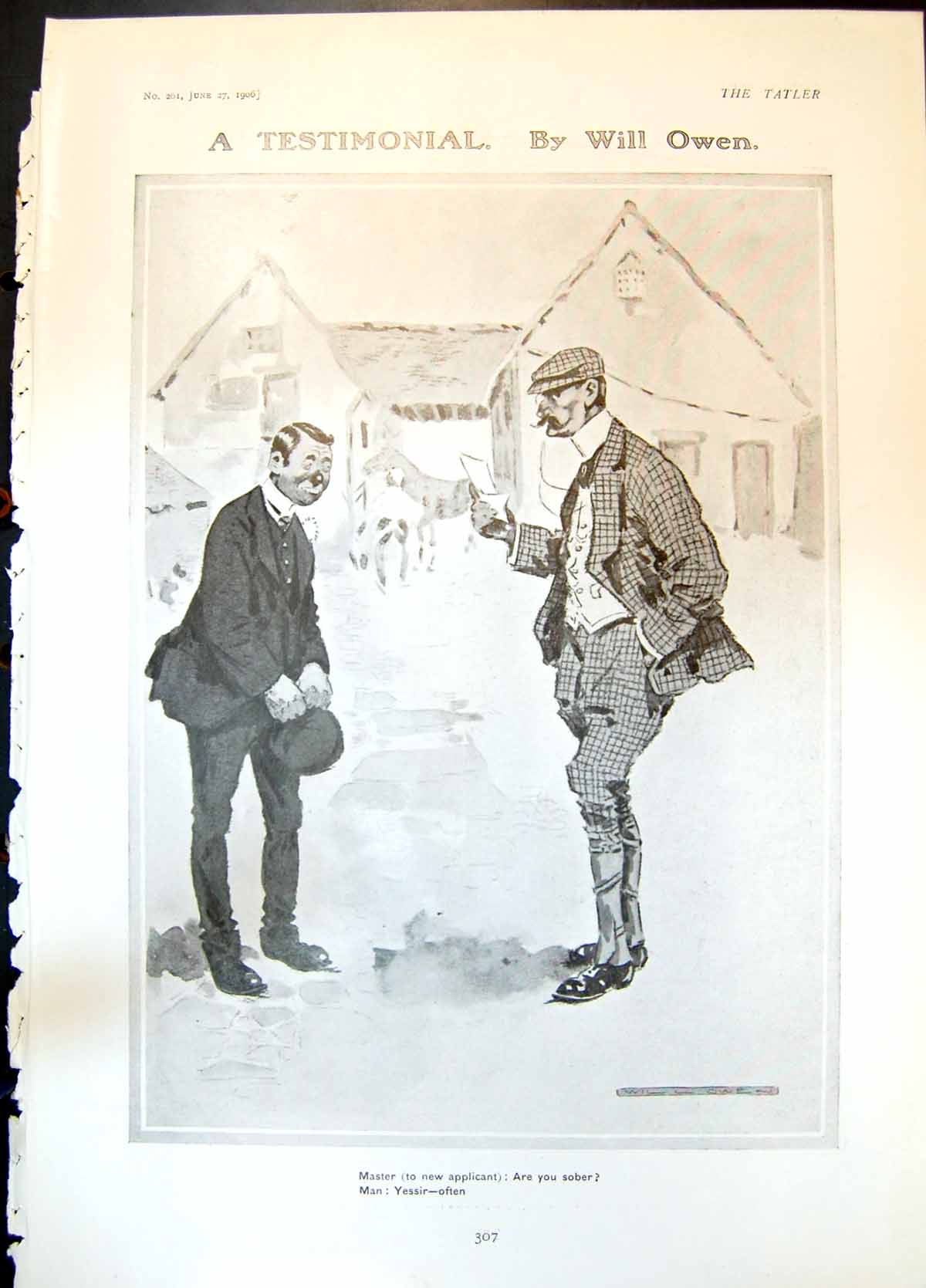 Old Print Testimonial W Owen Master Man Sober Absent Spouse G Stampa 1906 20th