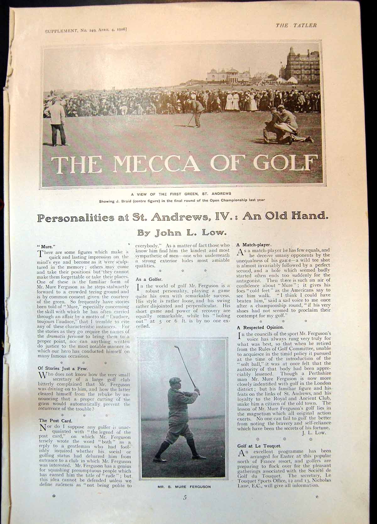 Old Print Golf St Andrews S Mure Ferguson Lincoln Cup Ob M Ephrussi 1906 20th