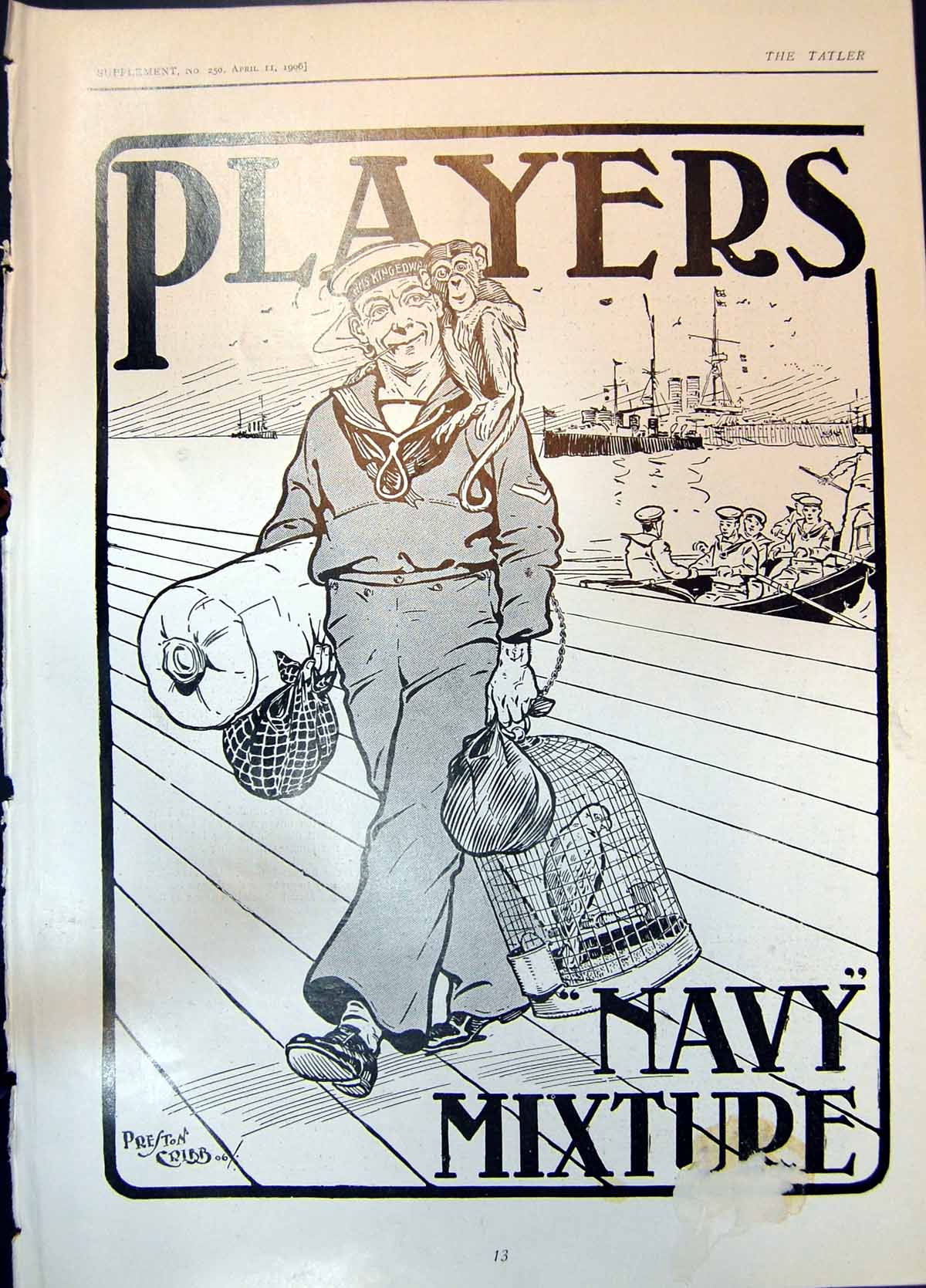 Antique Print Advert Players Navy Mixture Tobacco Sailor Monkey Parrot 1906