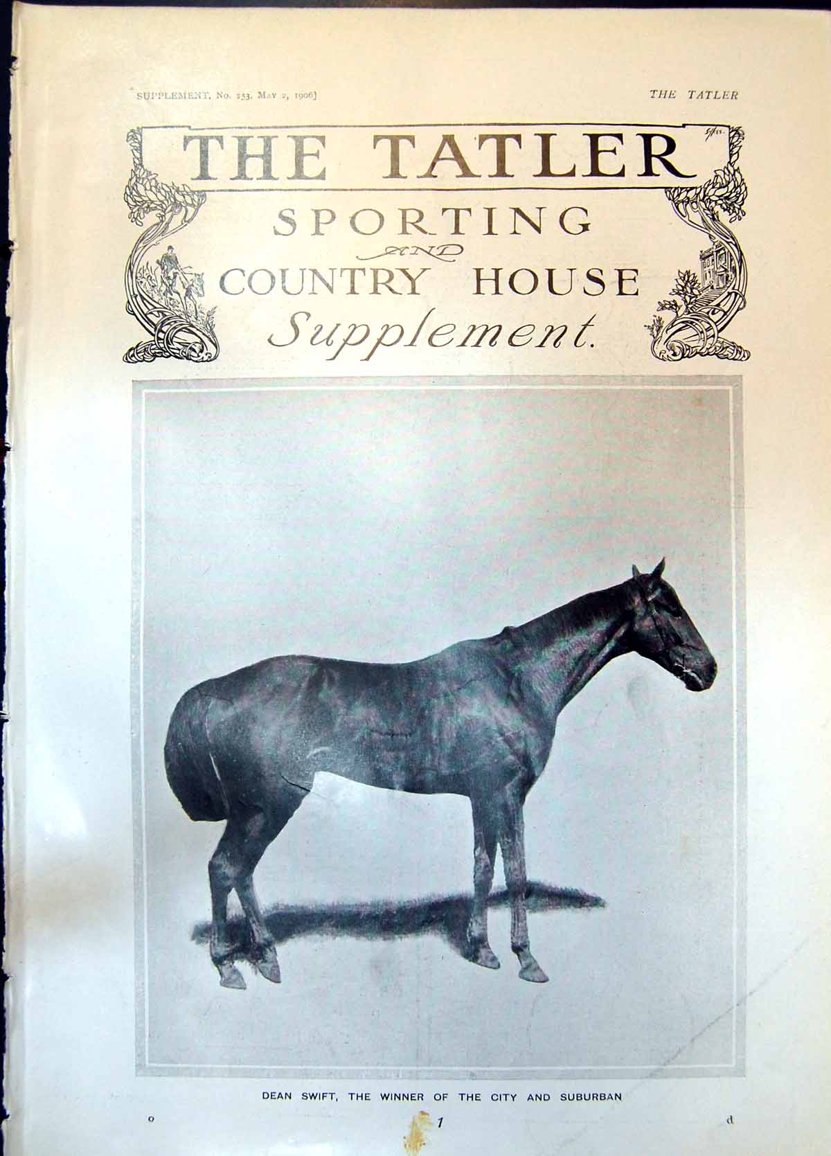 Original Old Antique Print Horse Dean Swift Winner City Suburban 1906 20th