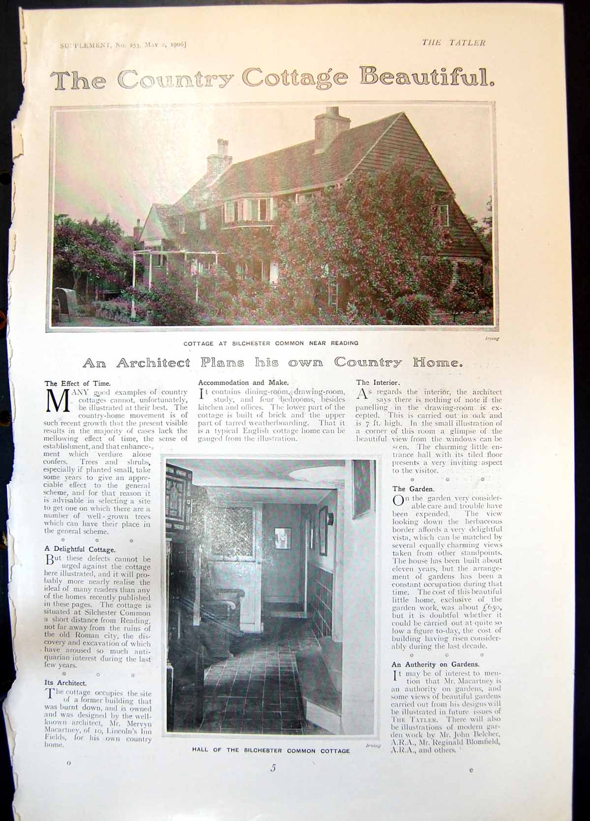 Old Print Cottage Silchester Common Reading Hall Garden Drawing Room 1906 20th
