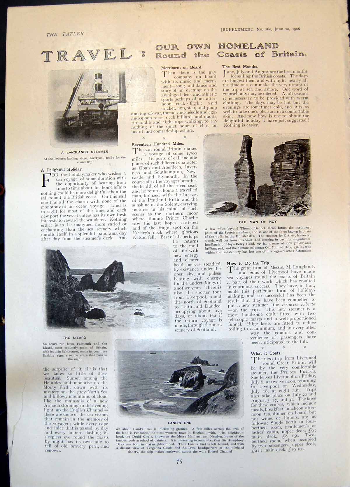 Antique Print Lizard Lands End Man Hoy Cricketers F Ford Rev L Ford H Ford