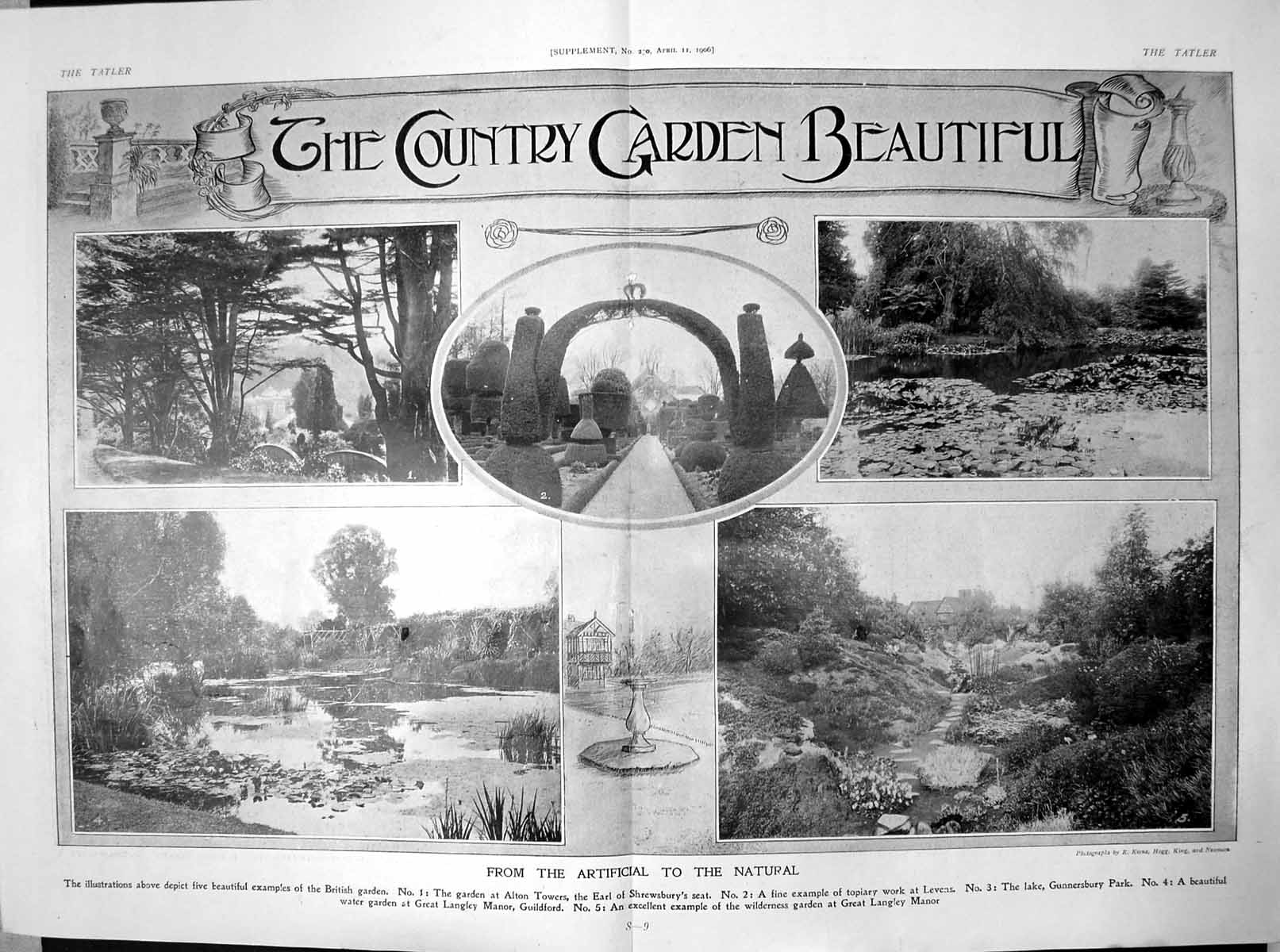 Antique Old Print Gardens Alton Towers Gunnersbury Park Gt Langley Manor 1906