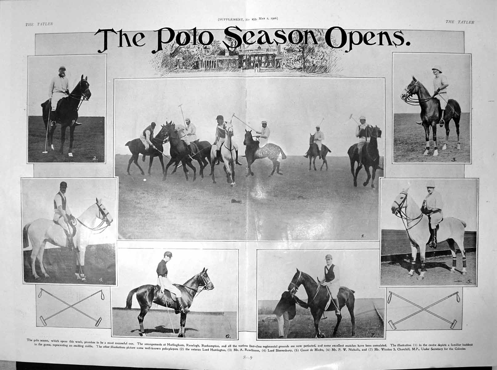 Antique Print Polo Season Lord Harrington A Rawlinson Lord Shrewsbury 1906 20th