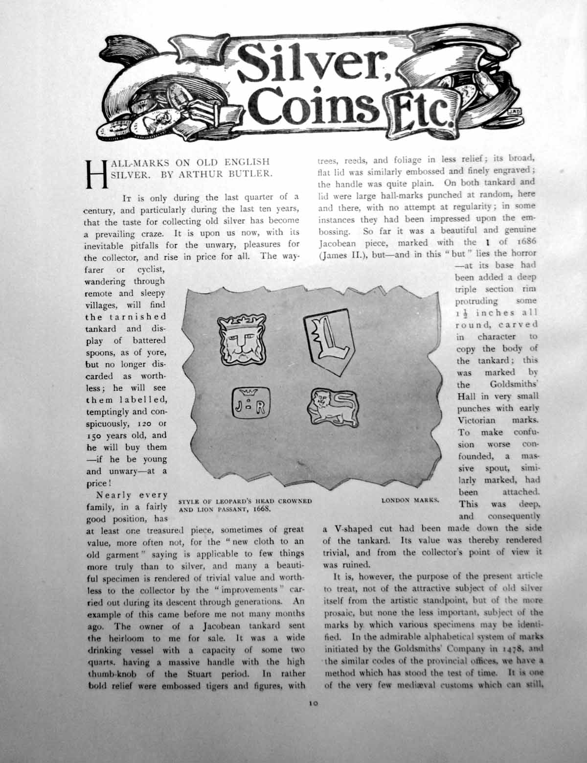 Antique Old Print Silver Coins Etc. Hallmarks On English SilverPages 1901