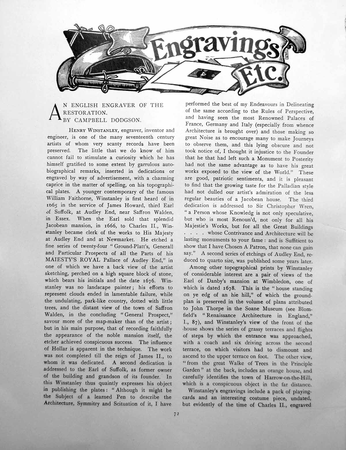Antique Old Print English Engraver The Restoration H WinstanleyPages 1901