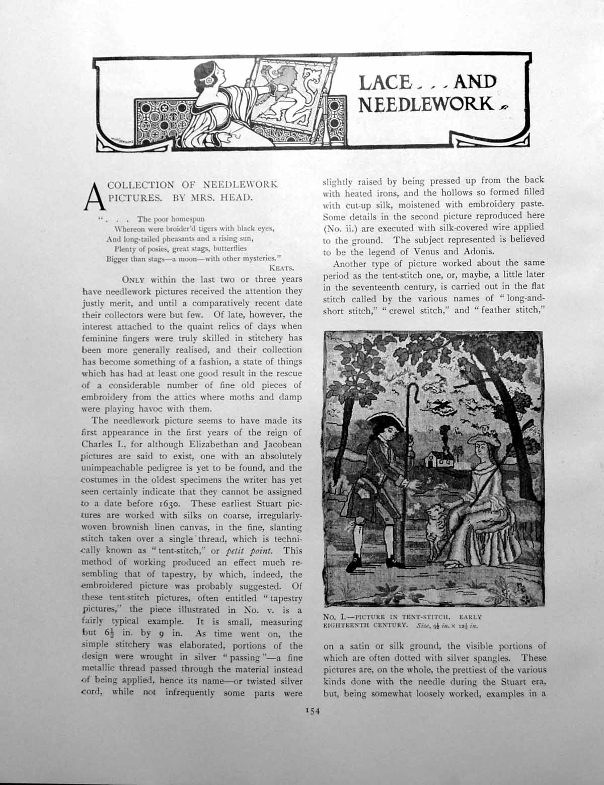 Antique Old Print A Collection Needlework Pictures Tent-StitchPages 1901