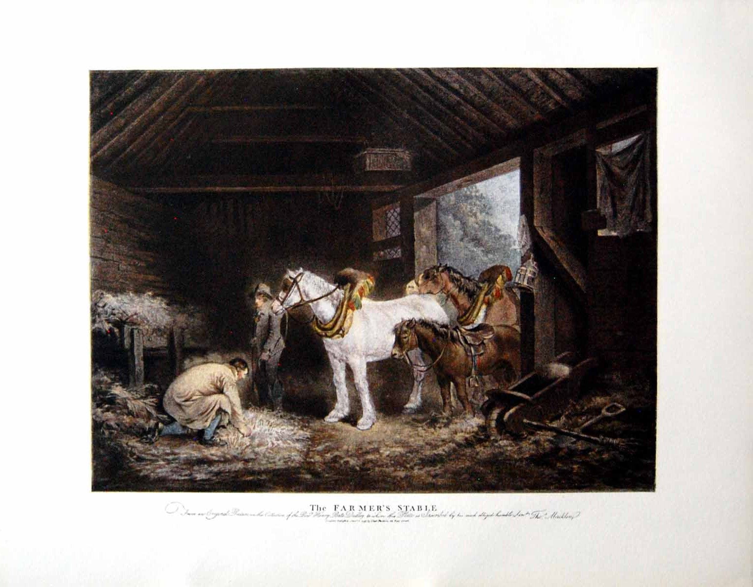 Original Old Antique Print Fac-Simile Reproduction Colour Farmer'S Stable 1901