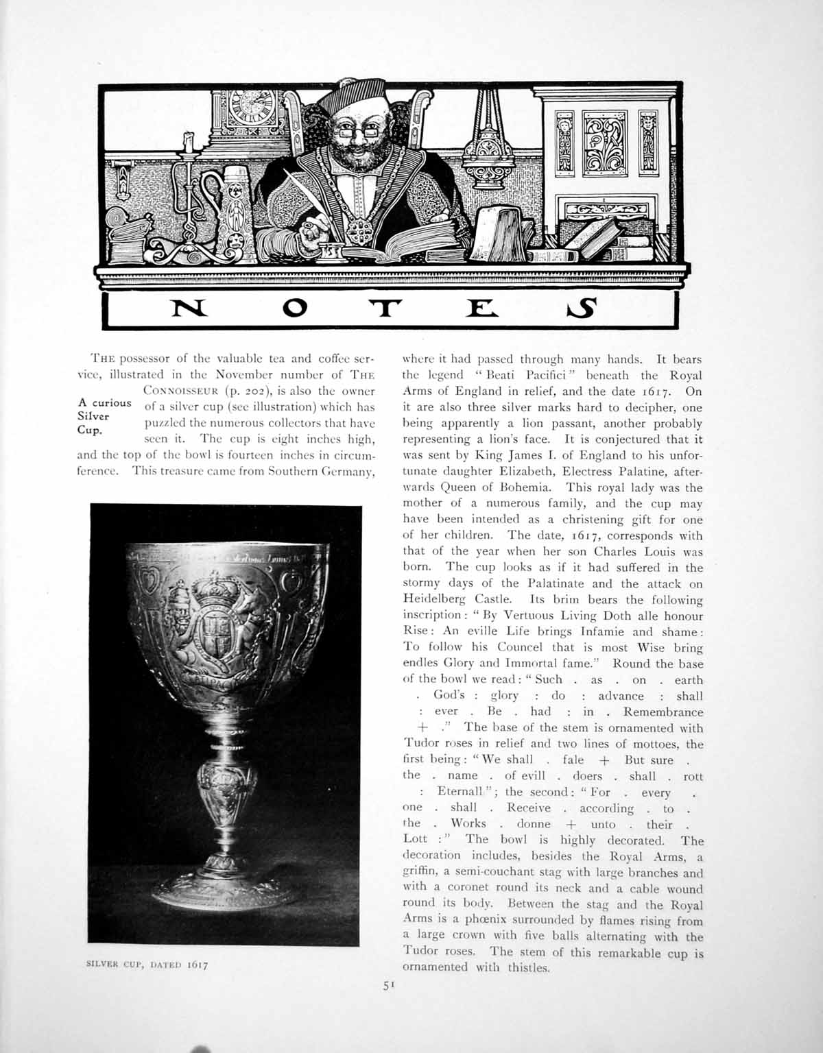 Old Print Notes Curious Silver Cup French Tract MantelpiecePages 1902