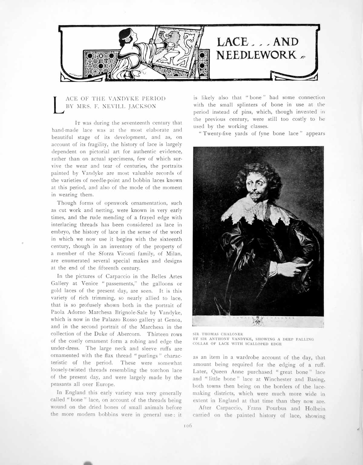 Antique Old Print Lace The Vandyke Period Sir Thomas ChalonerPages 1902
