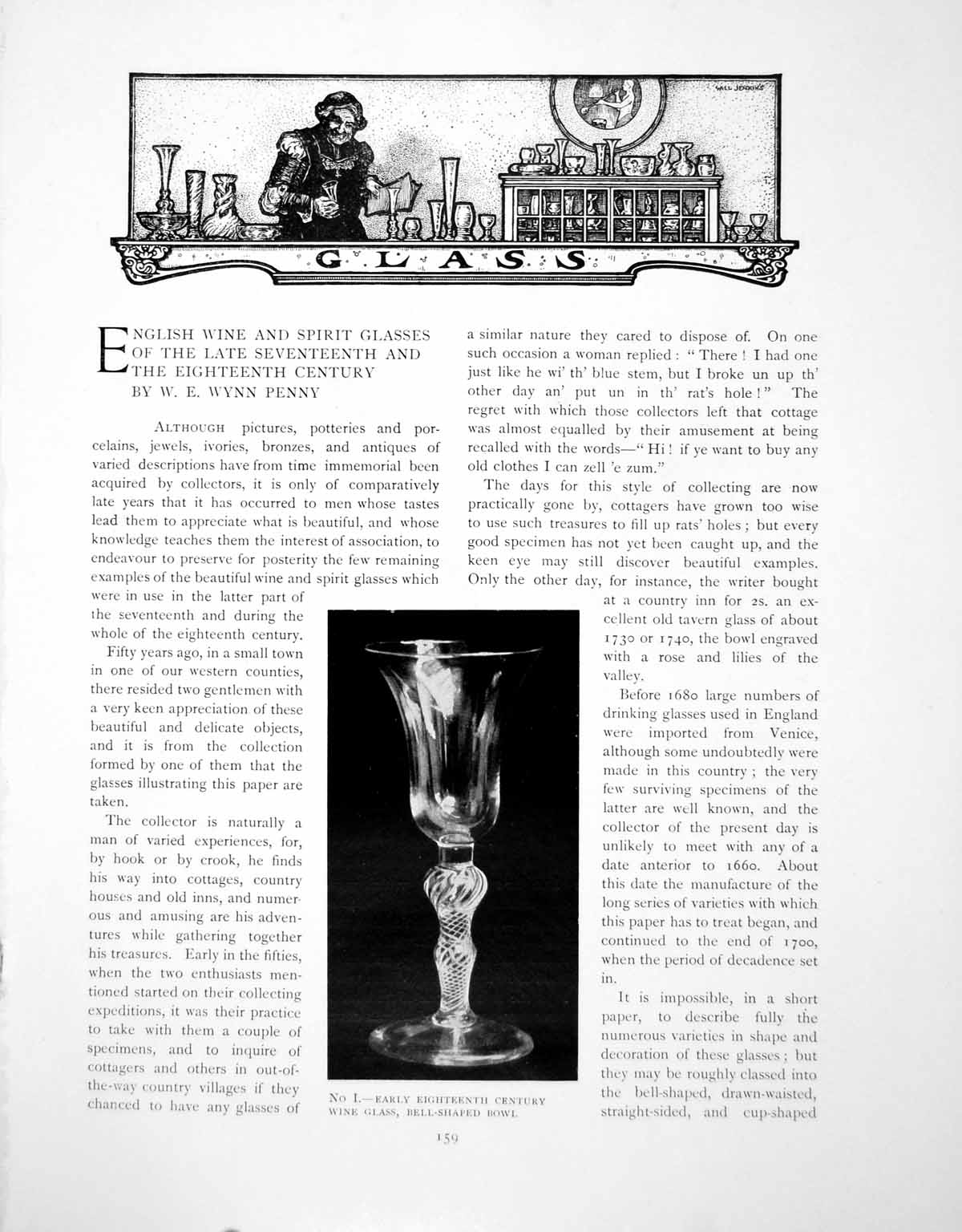 Antique Old Print English Wine Spirit Glasses Late C17Th C 18thPages 1902