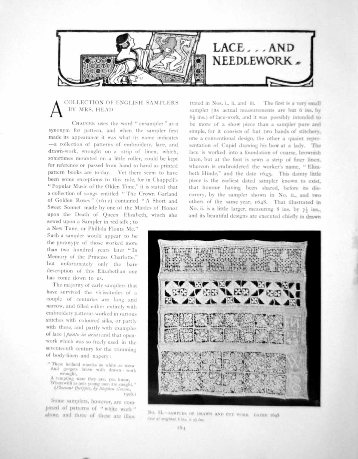 Antique Old Print A Collection English Samplers Drawn & Cut WorkPages 1902