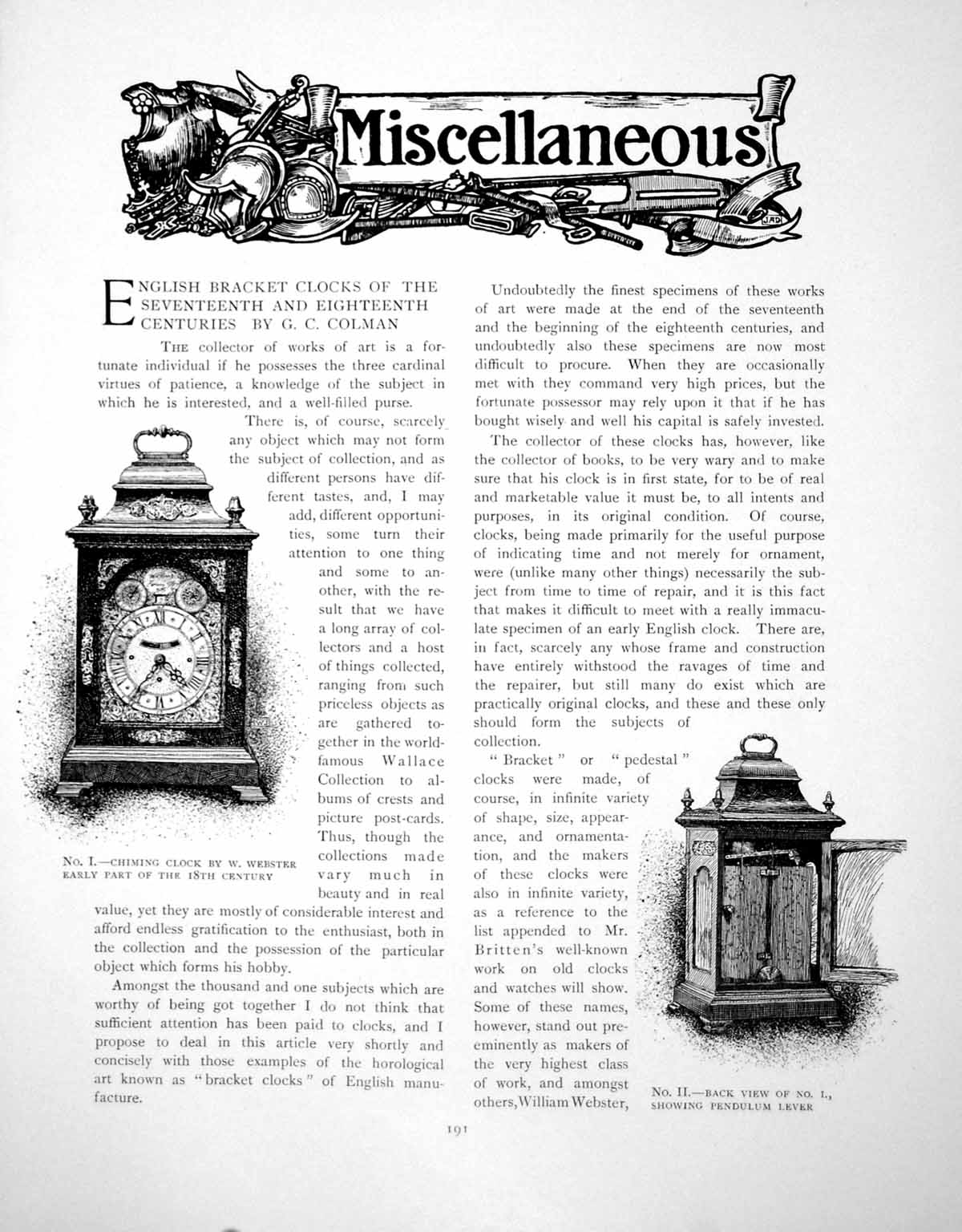 Antique Old Print English Bracket Clocks Seventeenth And C 18thPages 1902