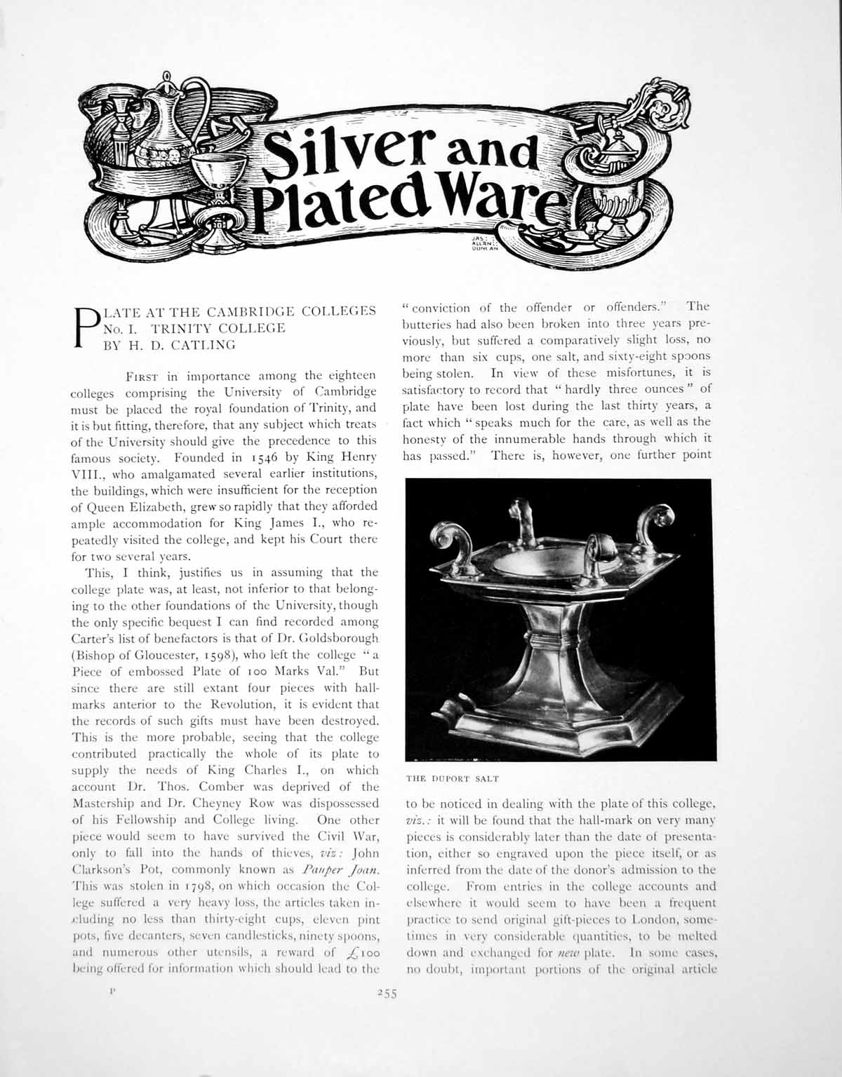 Old Print Plate At Cambridge Colleges I Trinity Duport SaltPages 1902
