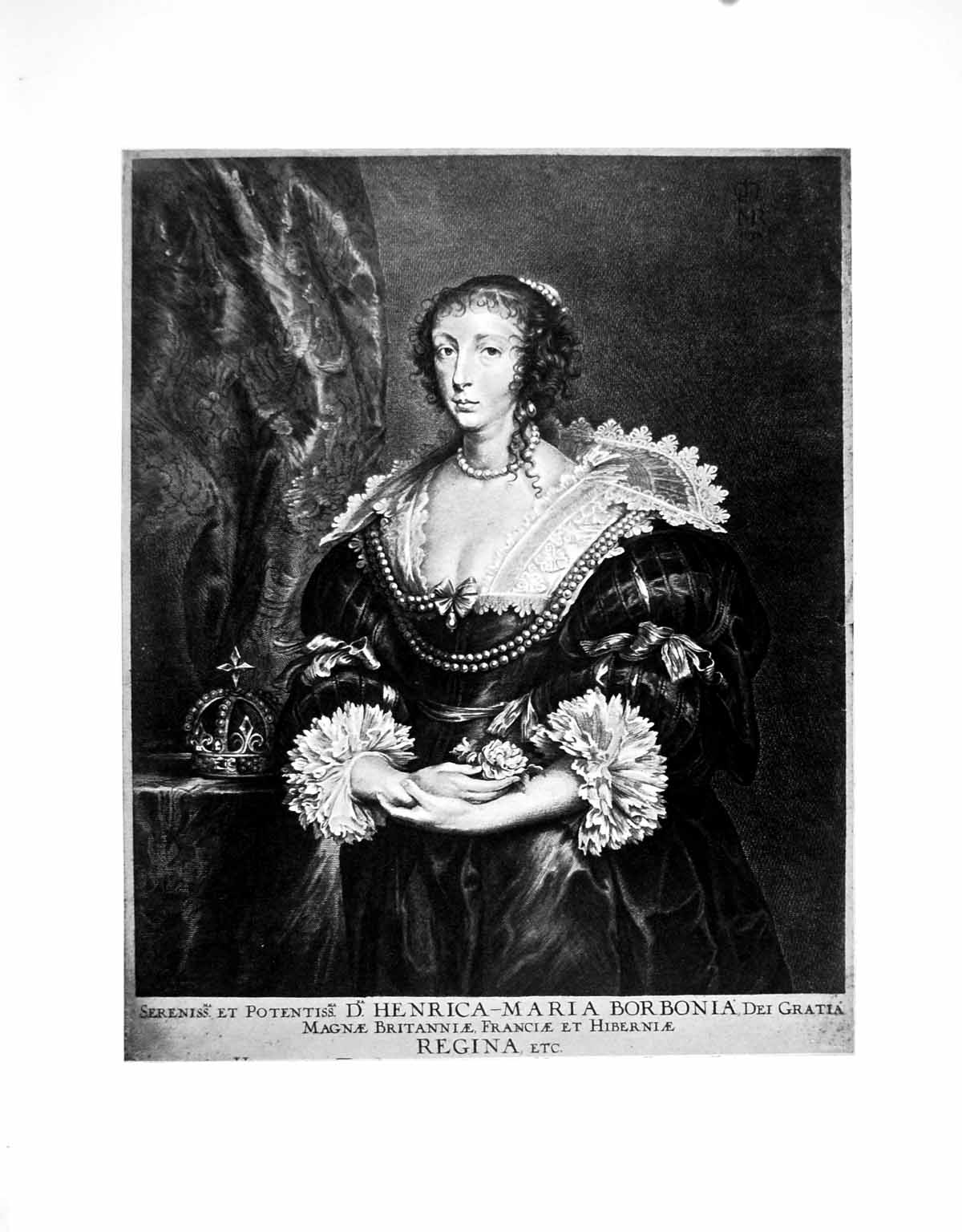 Antique Old Print Henrietta Maria Queen Charles I By Sir Anthony Vandyke 1902