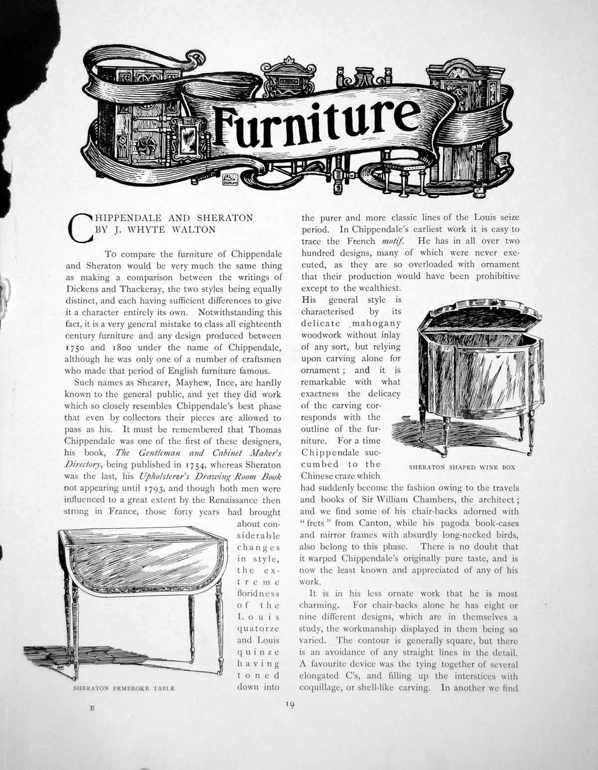 Original Old Antique Print Chippendale And Sheraton FurniturePages 1902